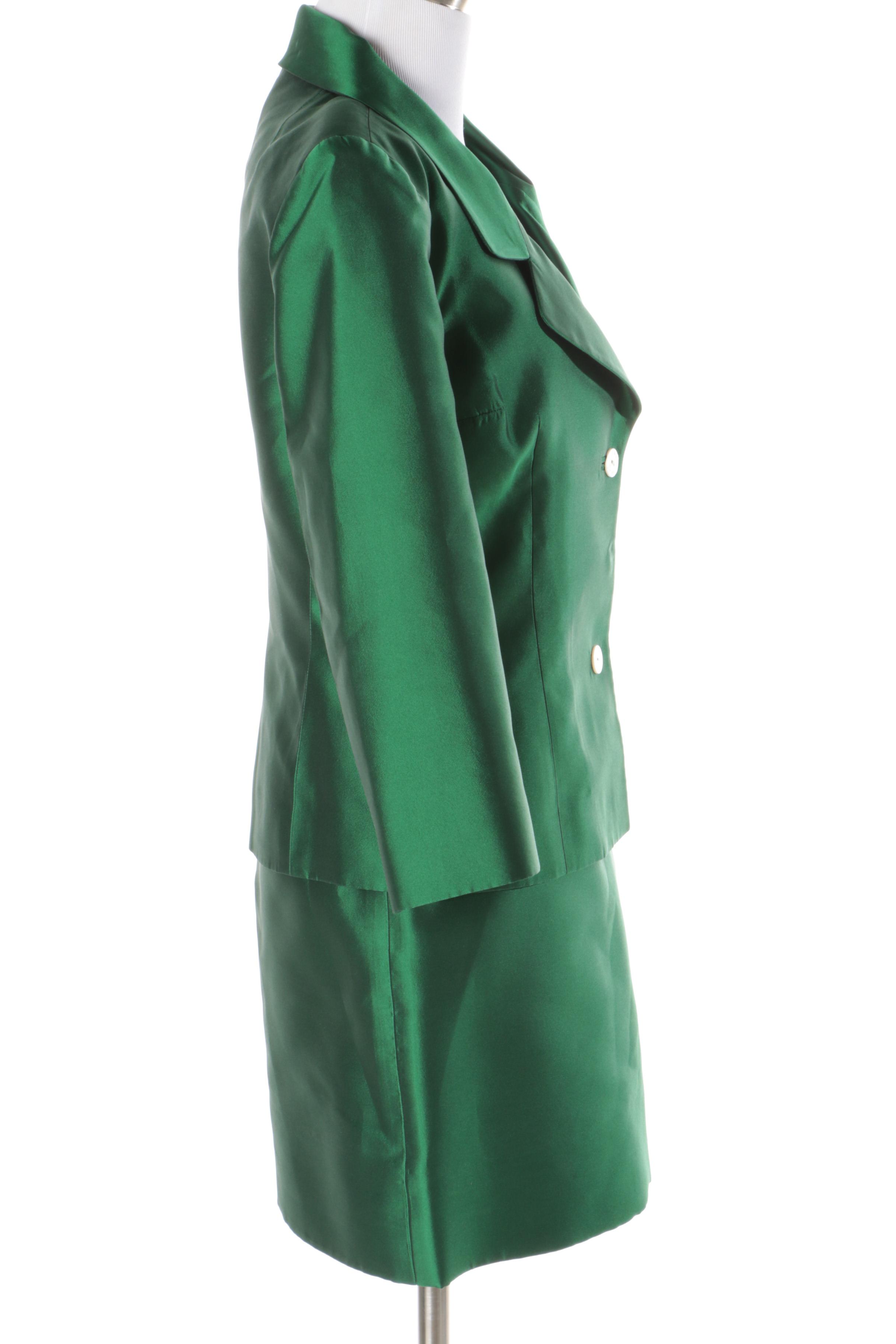 Dolce & Gabbana Emerald Green Silk Skirt Suit