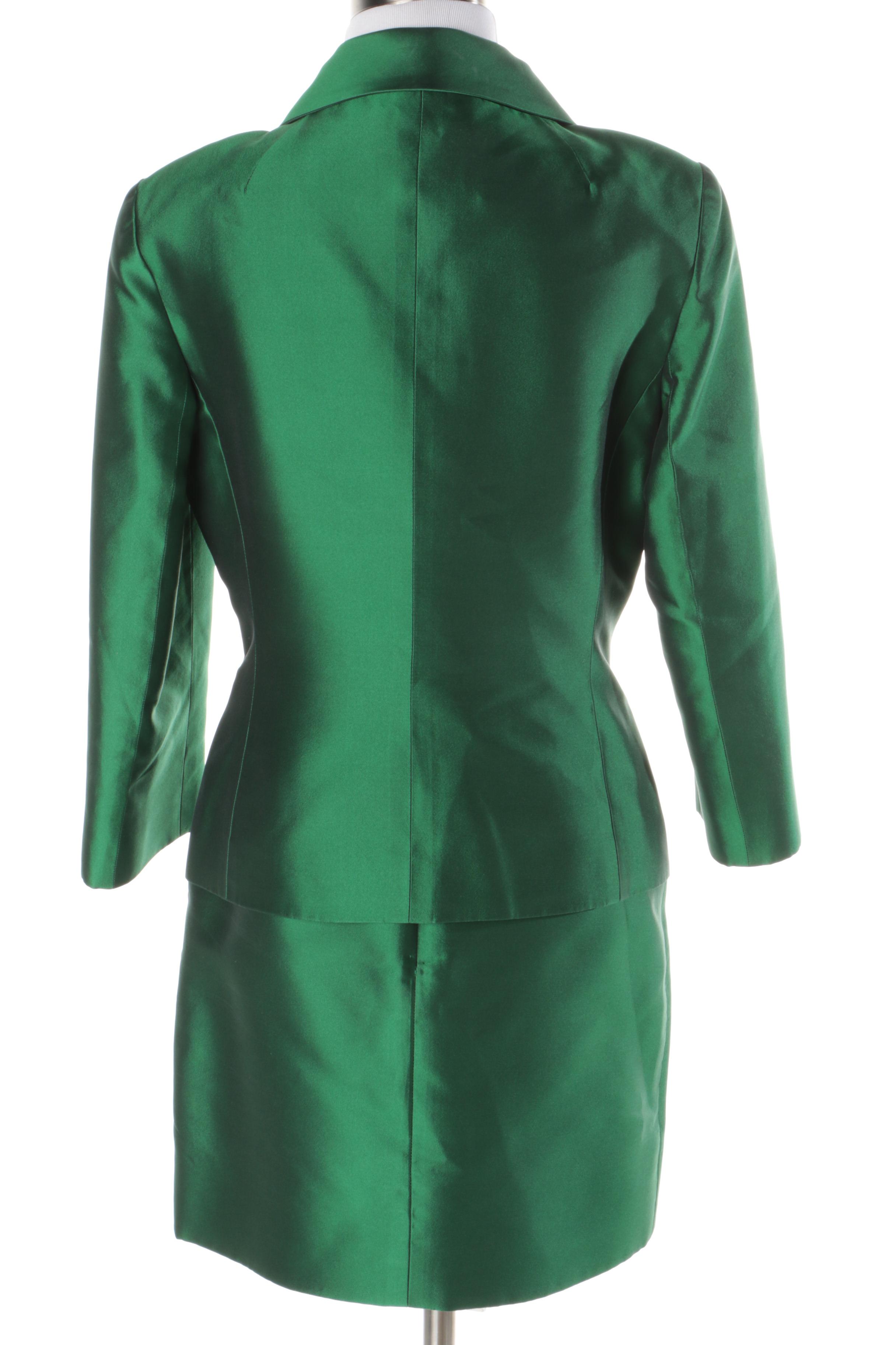 Dolce & Gabbana Emerald Green Silk Skirt Suit