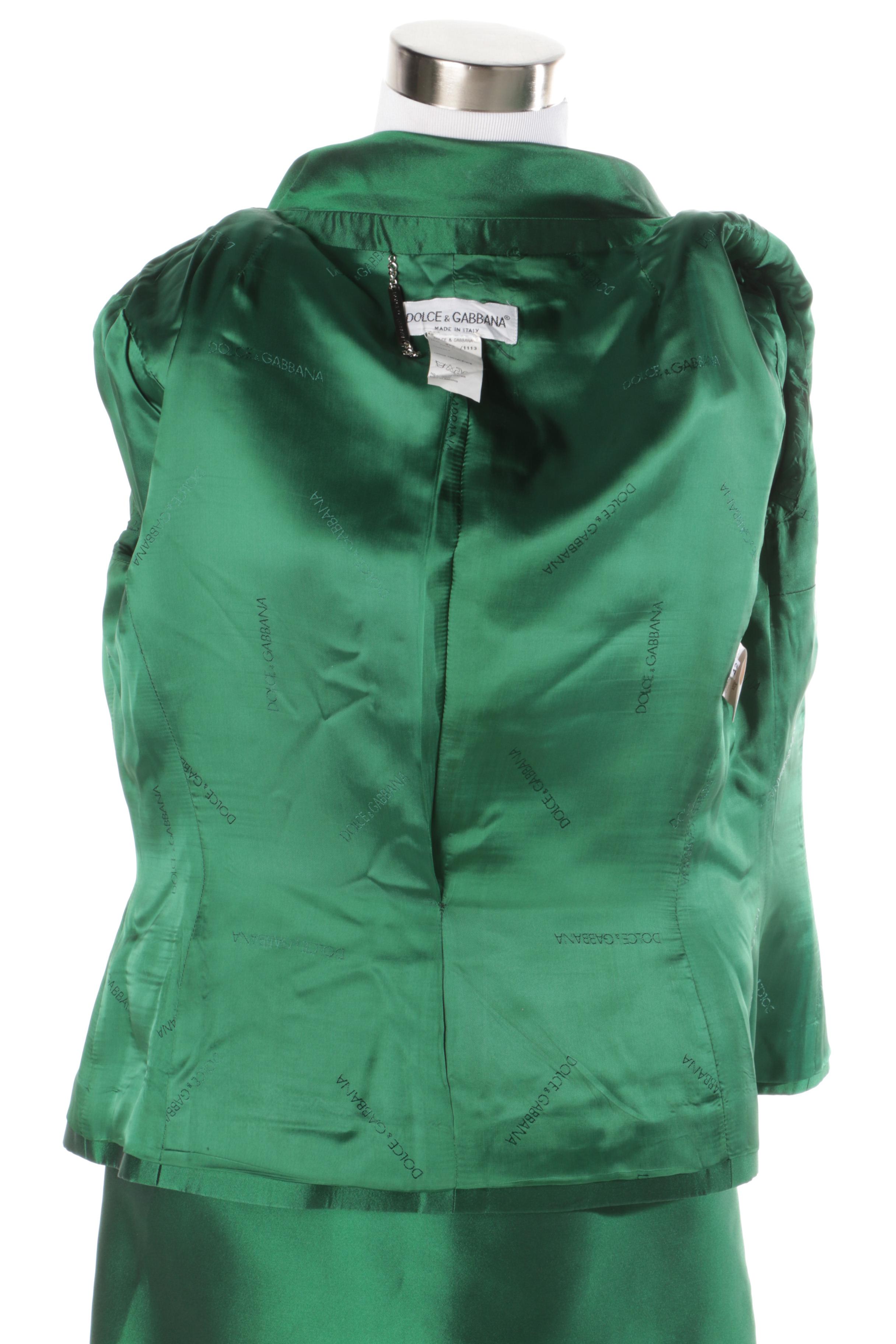 Dolce & Gabbana Emerald Green Silk Skirt Suit