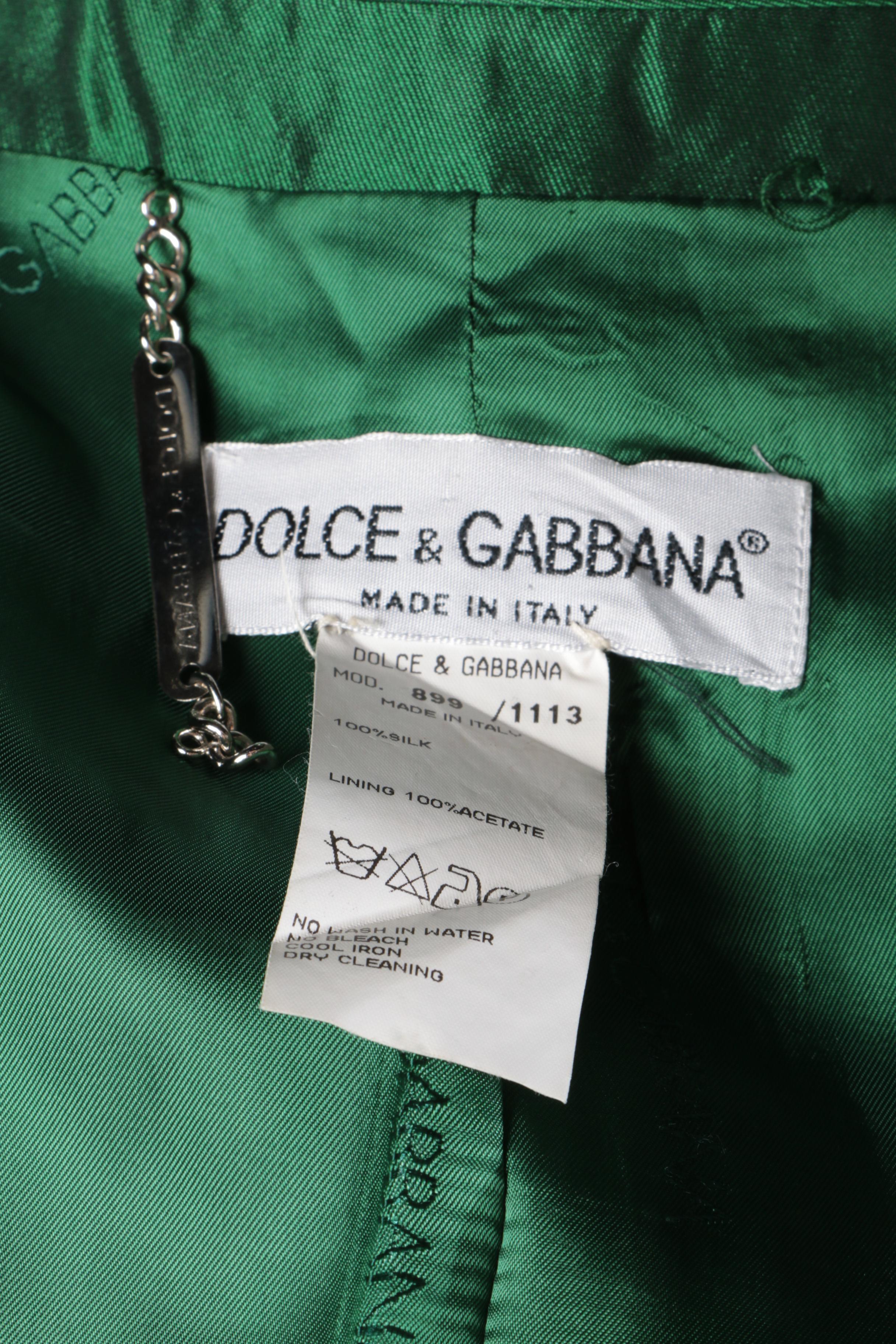 Dolce & Gabbana Emerald Green Silk Skirt Suit