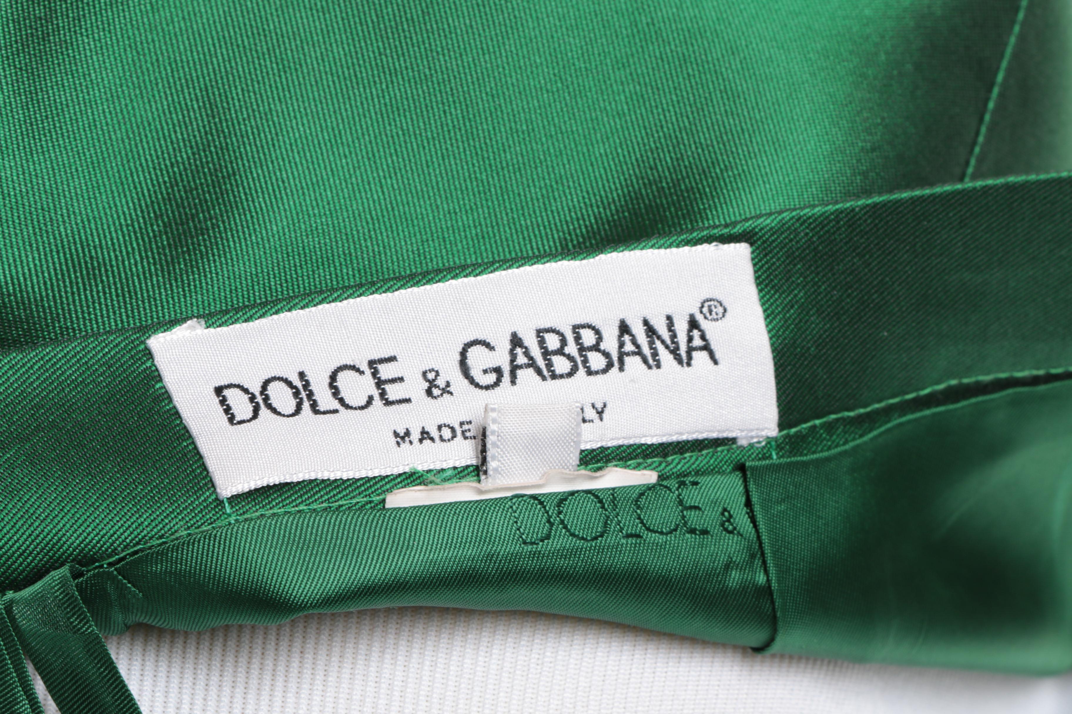 Dolce & Gabbana Emerald Green Silk Skirt Suit