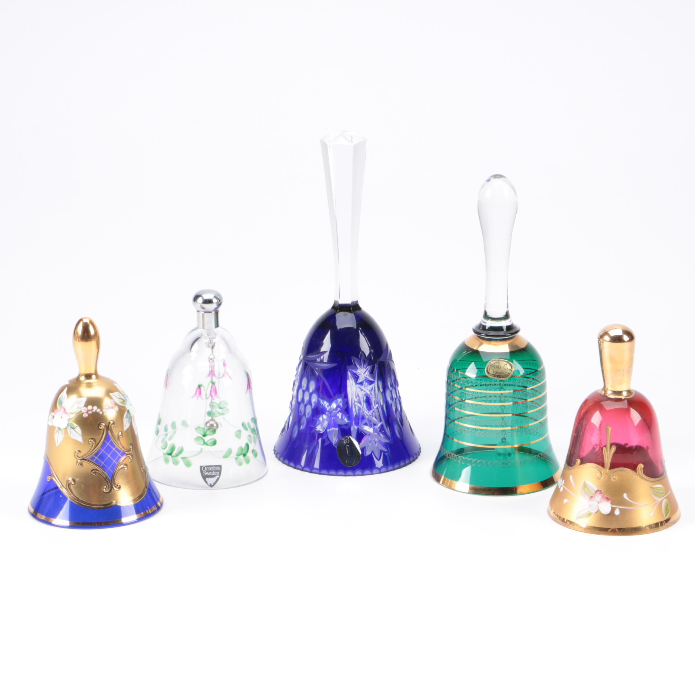 Orrefors Crystal Hand Bell with Hand Painted Florals
