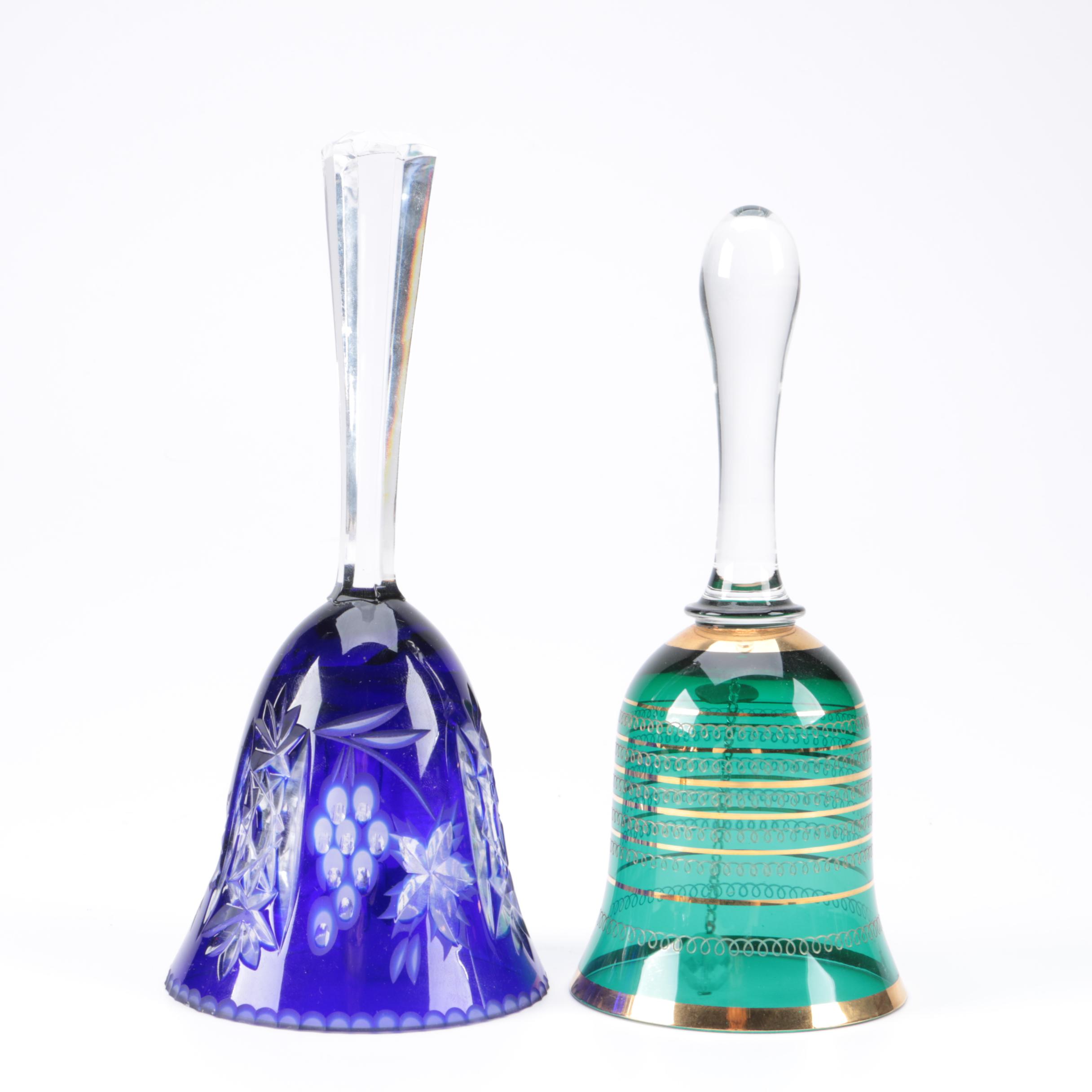 Orrefors Crystal Hand Bell with Hand Painted Florals
