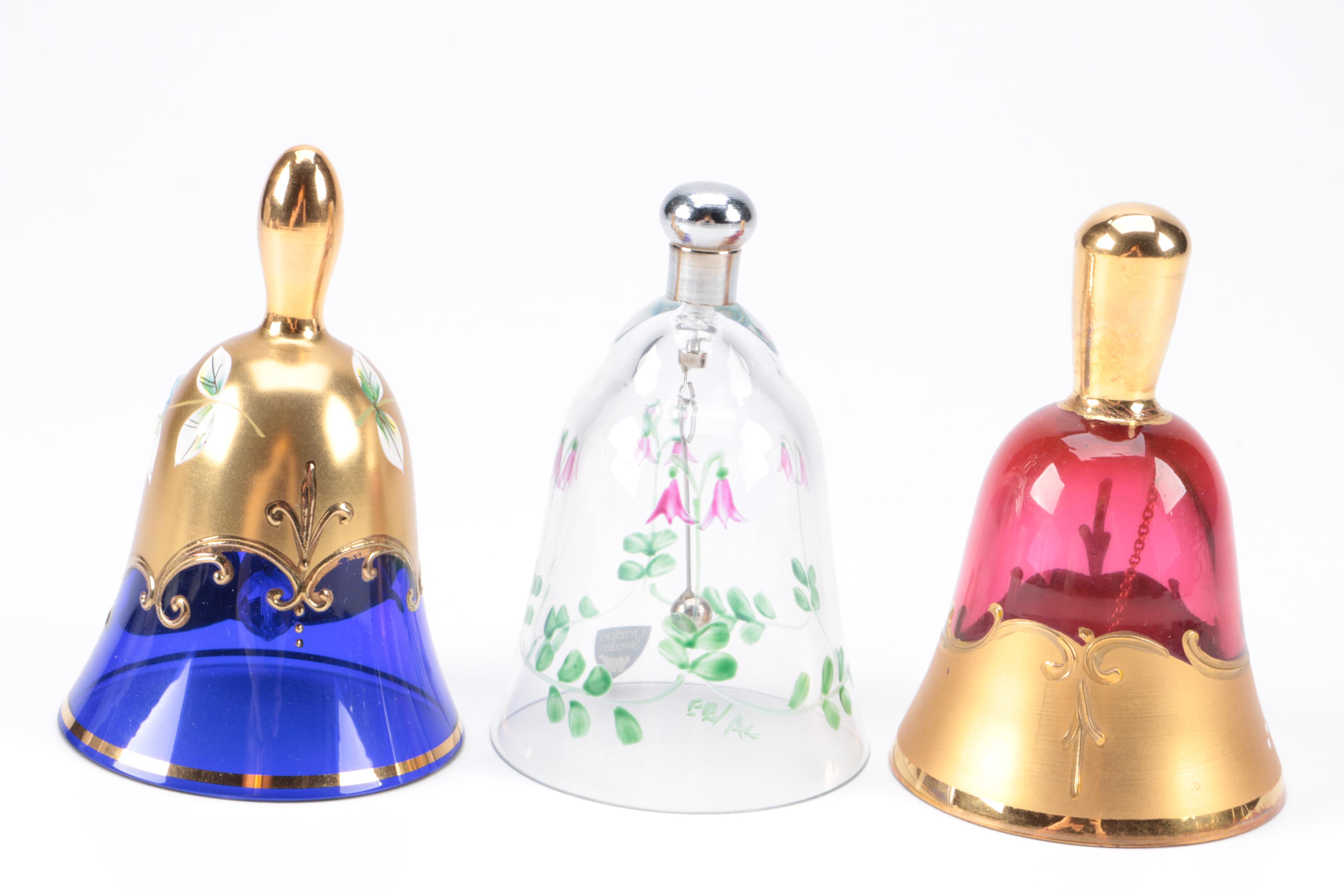 Orrefors Crystal Hand Bell with Hand Painted Florals