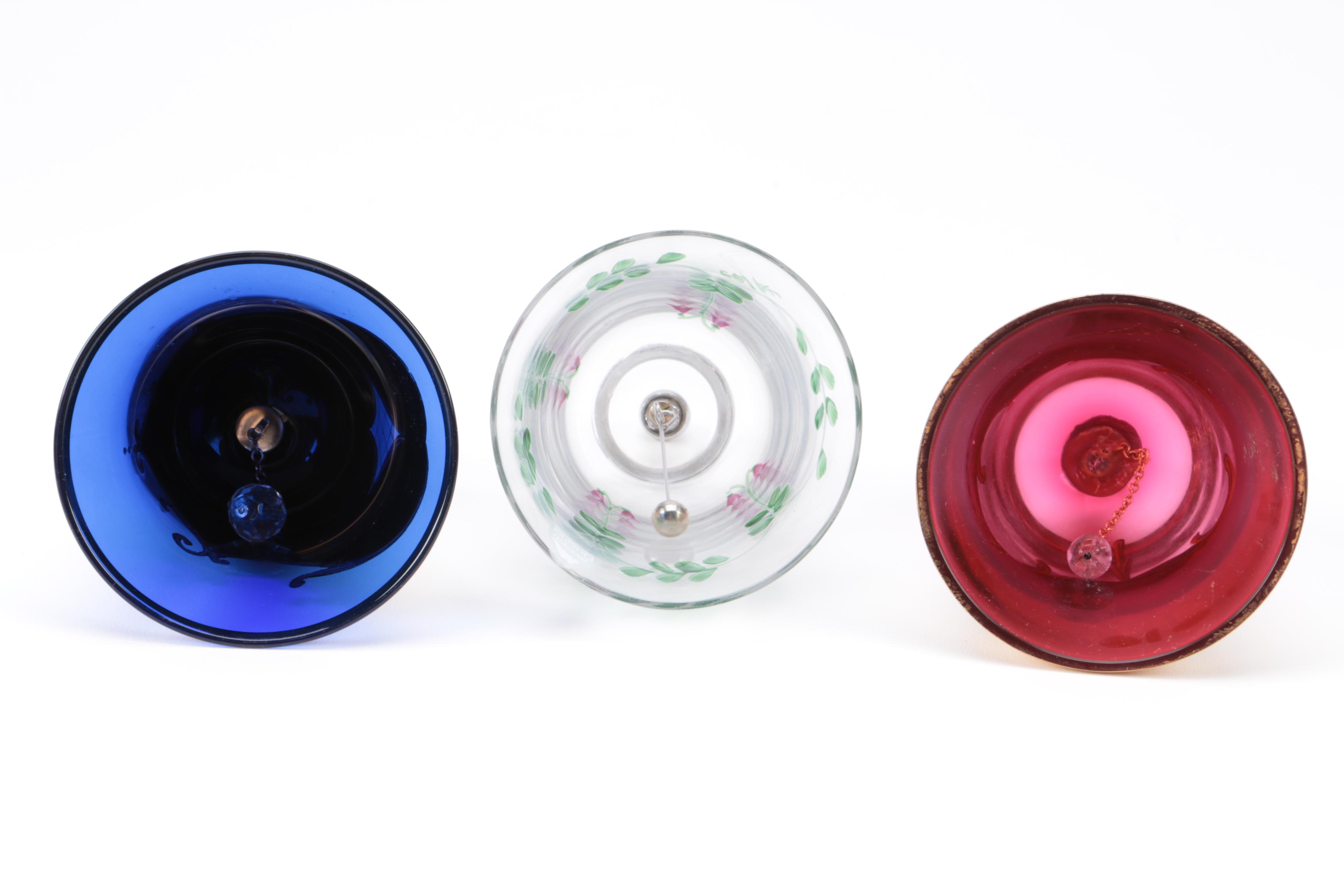 Orrefors Crystal Hand Bell with Hand Painted Florals