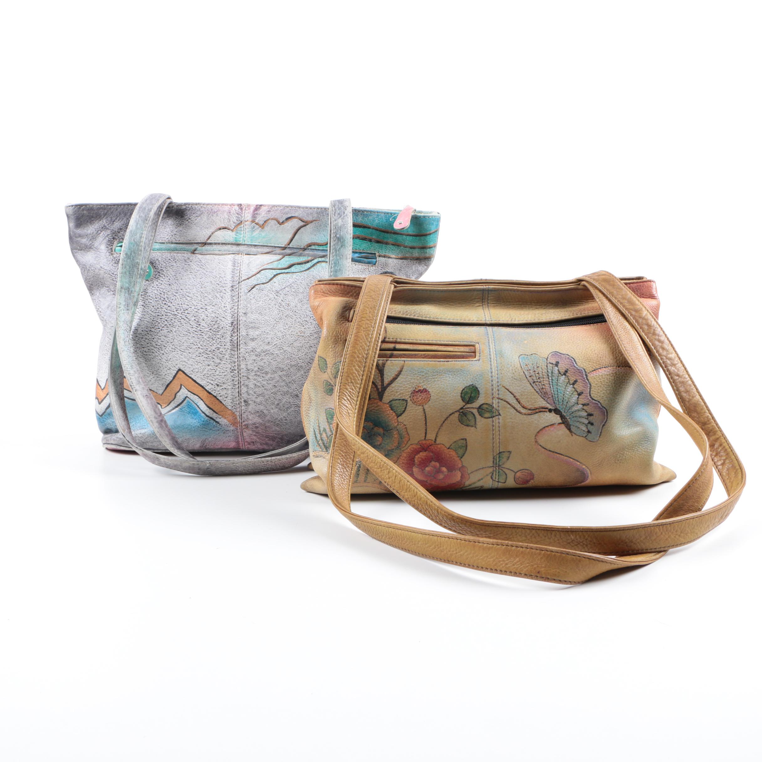 Two Anuschka Hand-Painted Leather Handbags