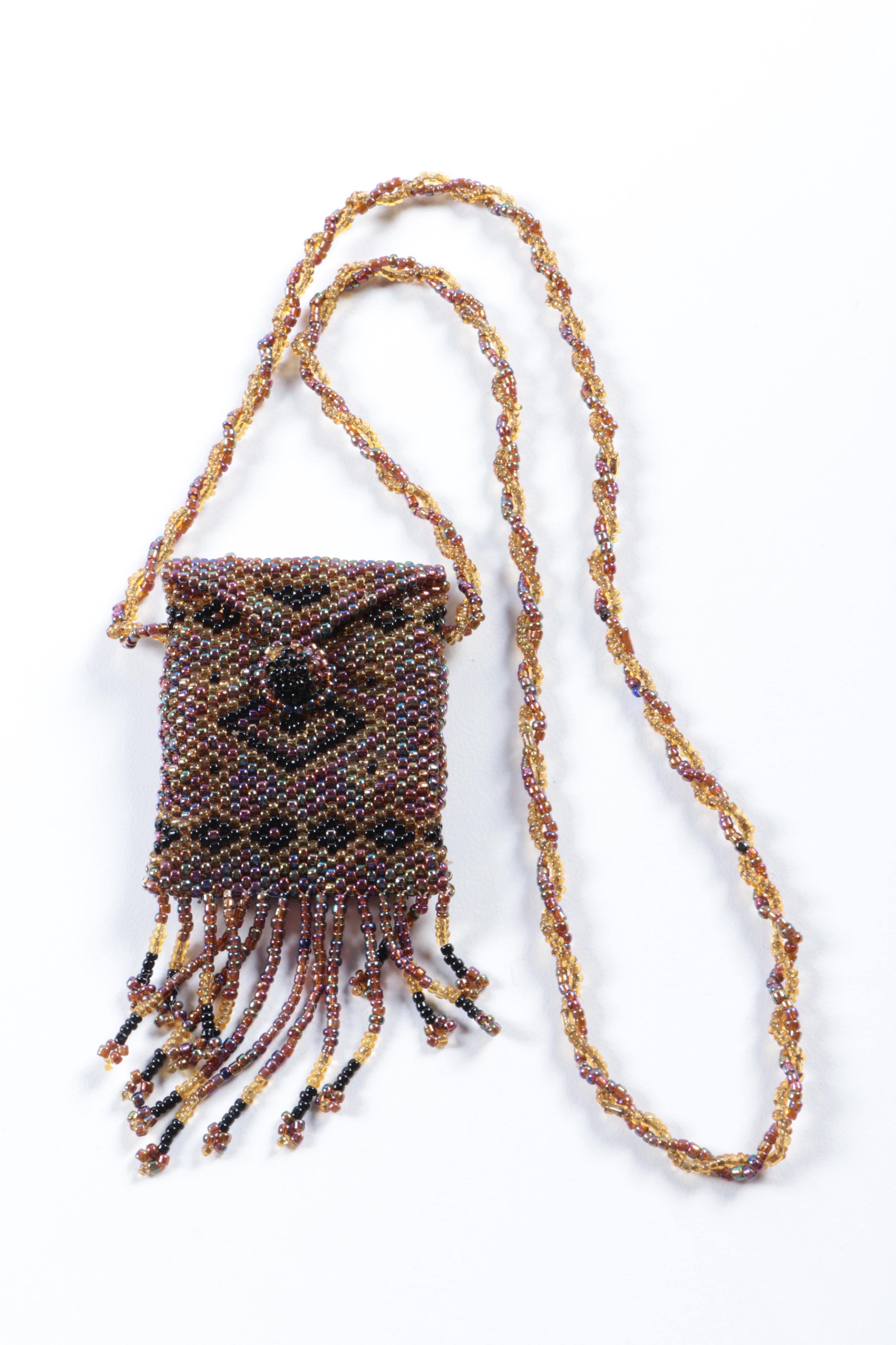 Pair of Hand Beaded Pouch Necklaces