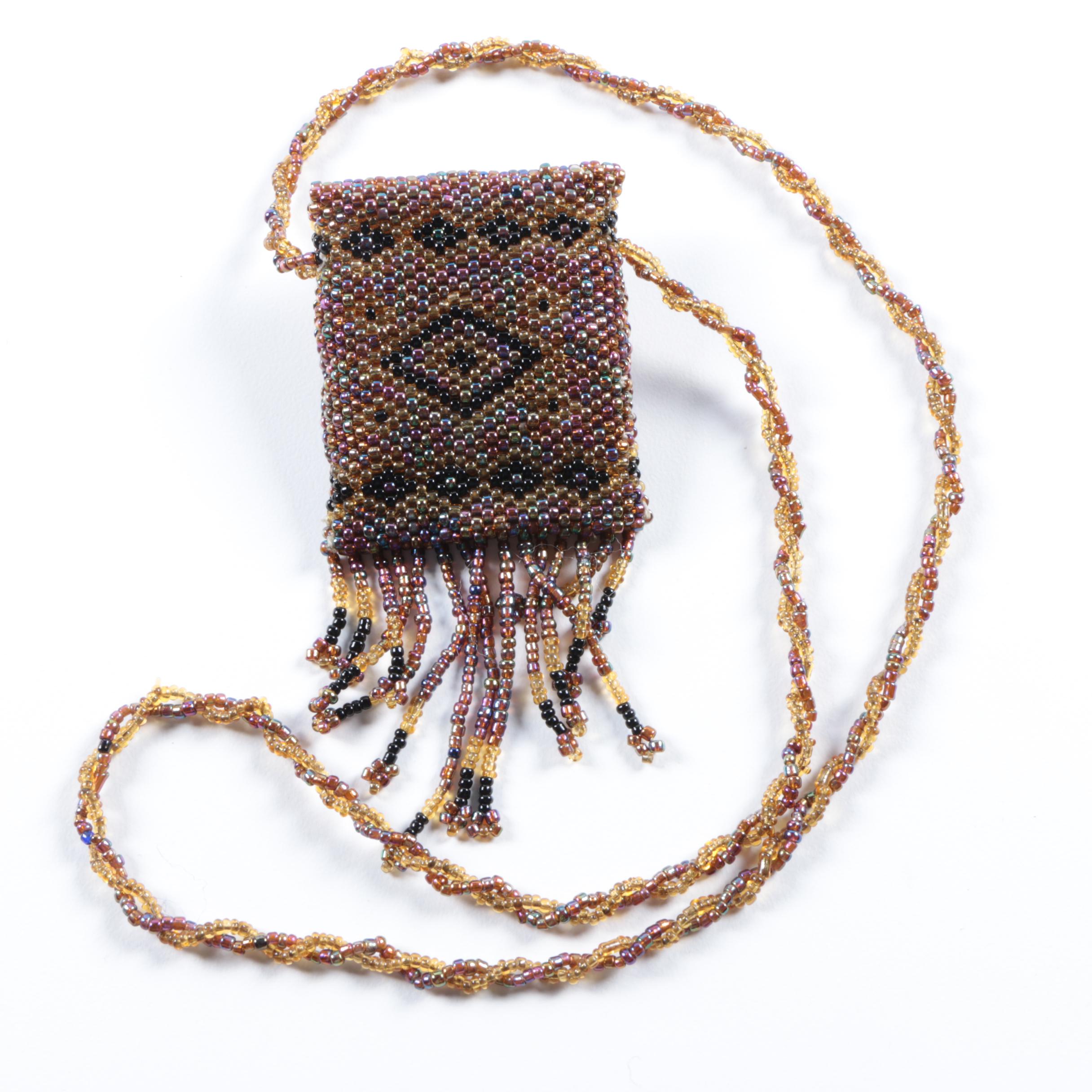 Pair of Hand Beaded Pouch Necklaces