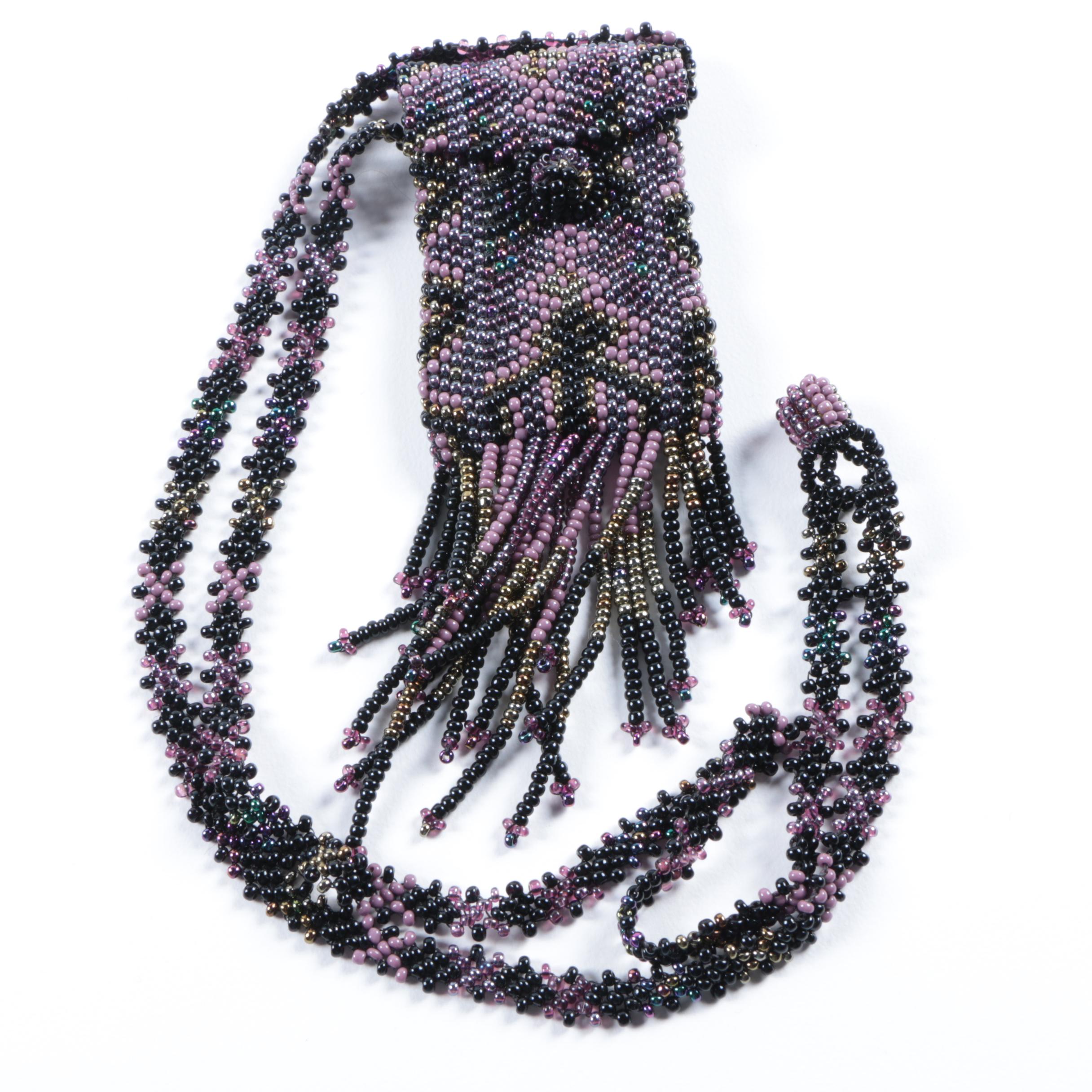 Pair of Hand Beaded Pouch Necklaces