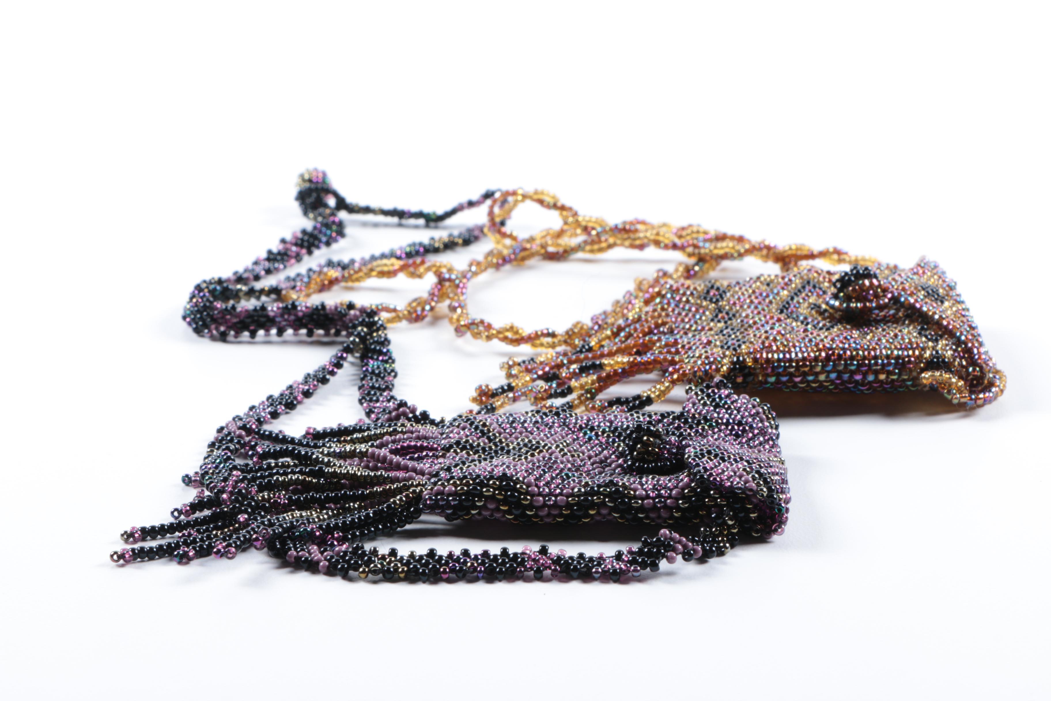 Pair of Hand Beaded Pouch Necklaces