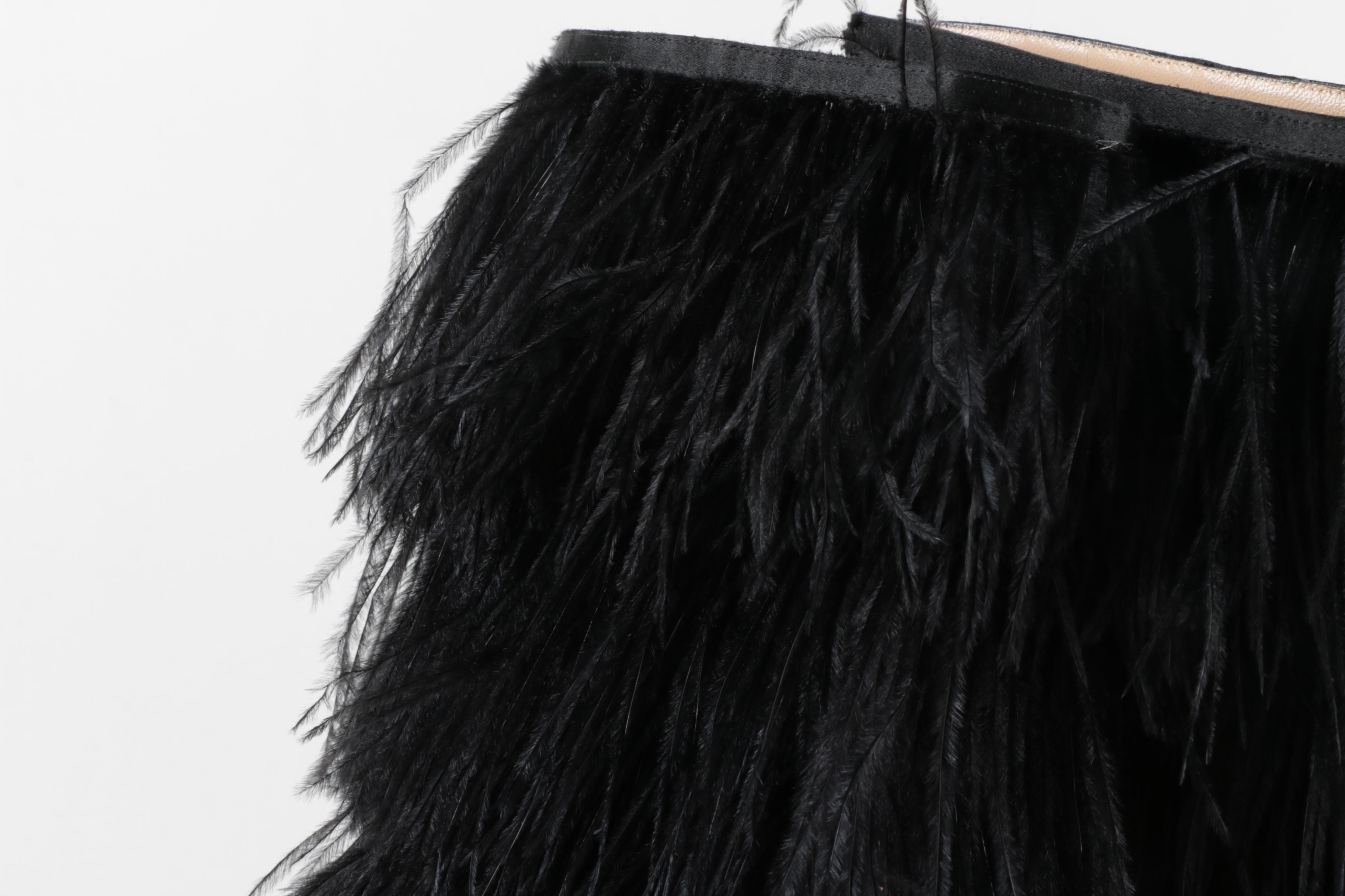 Manolo Blahnik Black Feather Fringe Stiletto Heeled Boots