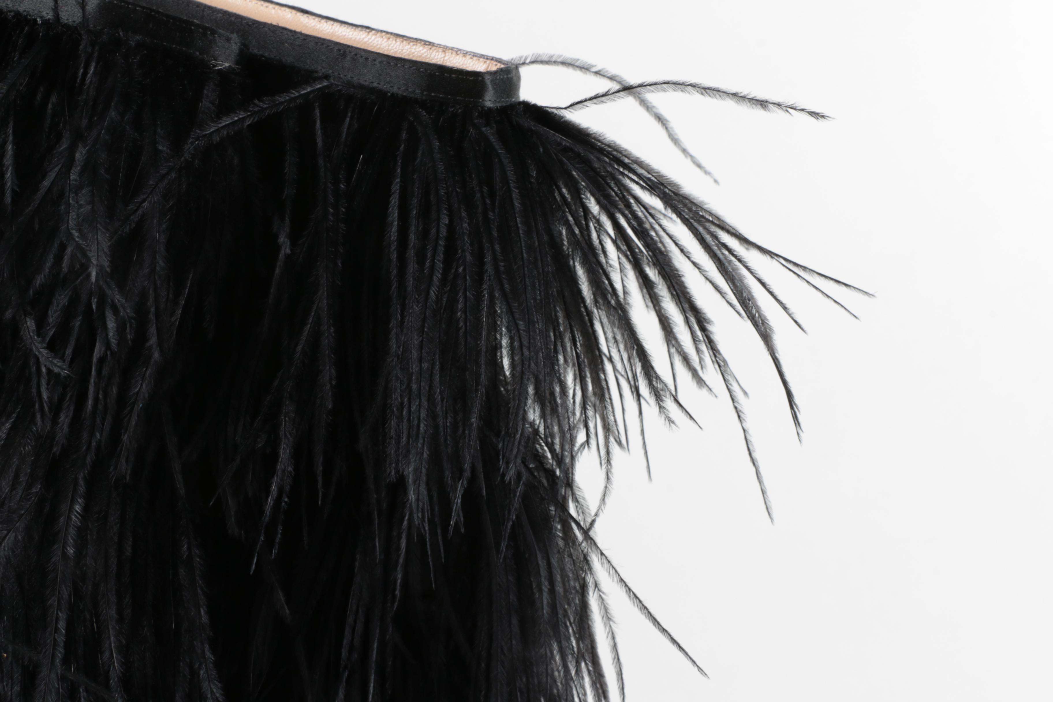 Manolo Blahnik Black Feather Fringe Stiletto Heeled Boots