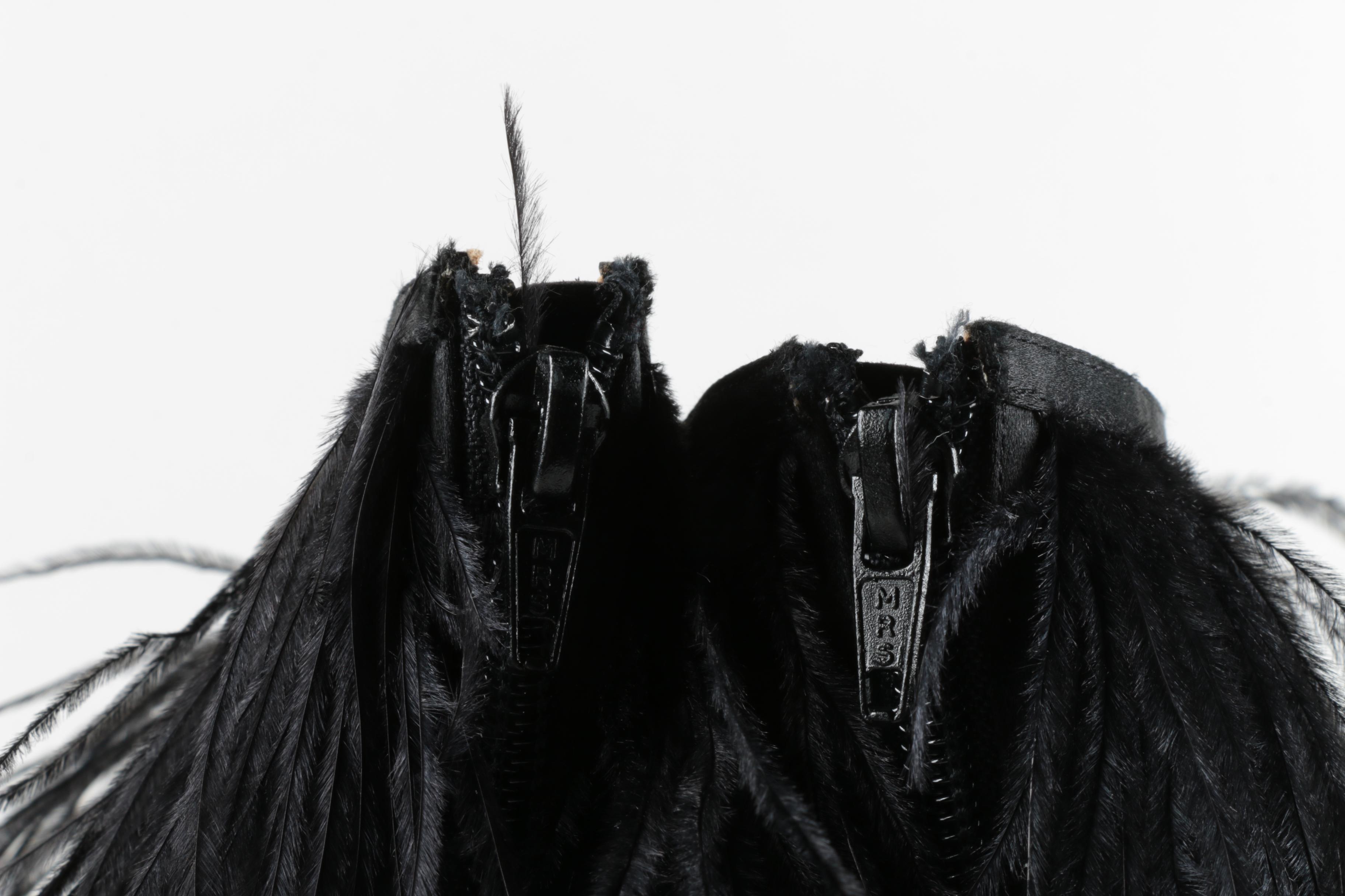 Manolo Blahnik Black Feather Fringe Stiletto Heeled Boots