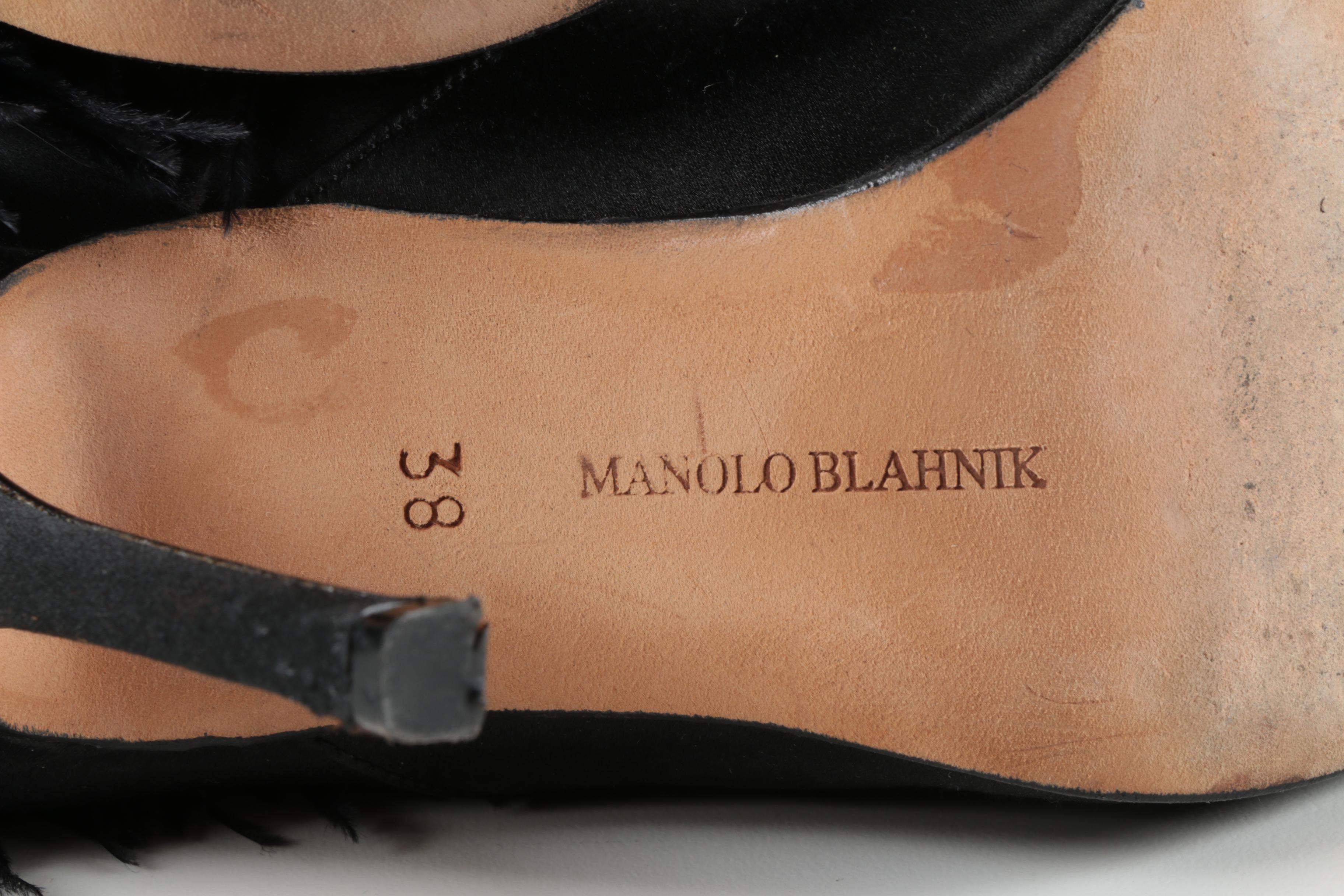 Manolo Blahnik Black Feather Fringe Stiletto Heeled Boots