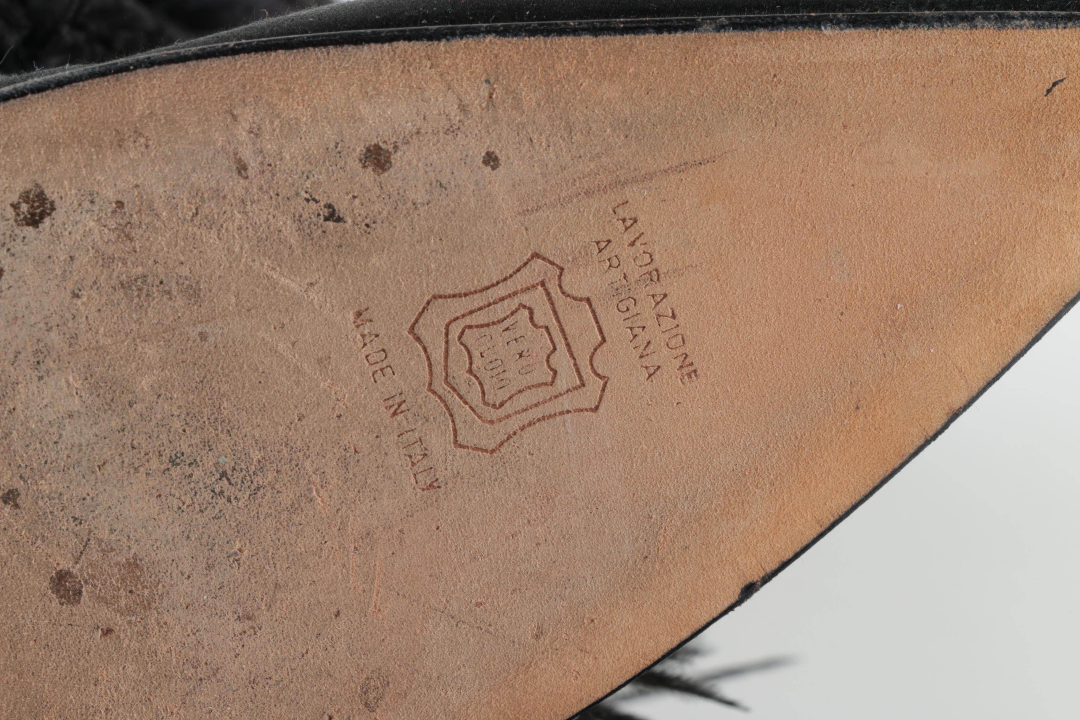 Manolo Blahnik Black Feather Fringe Stiletto Heeled Boots