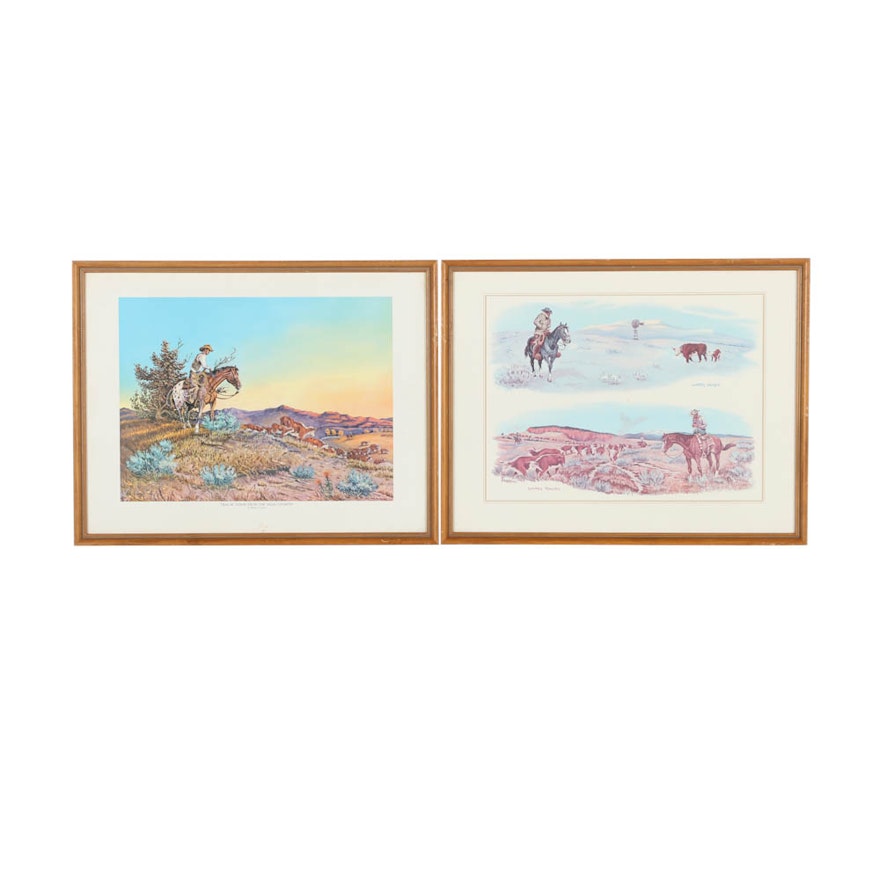 Pair of Robert R. Lorenz Offset Lithographs on Paper of Western Scenes