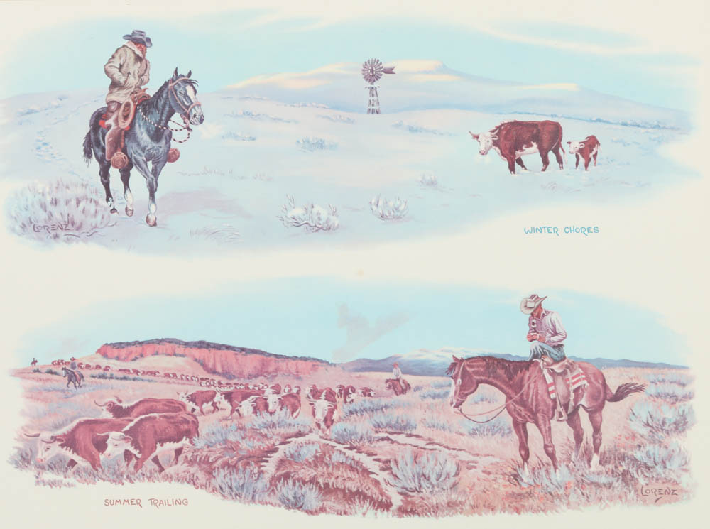 Pair of Robert R. Lorenz Offset Lithographs on Paper of Western Scenes