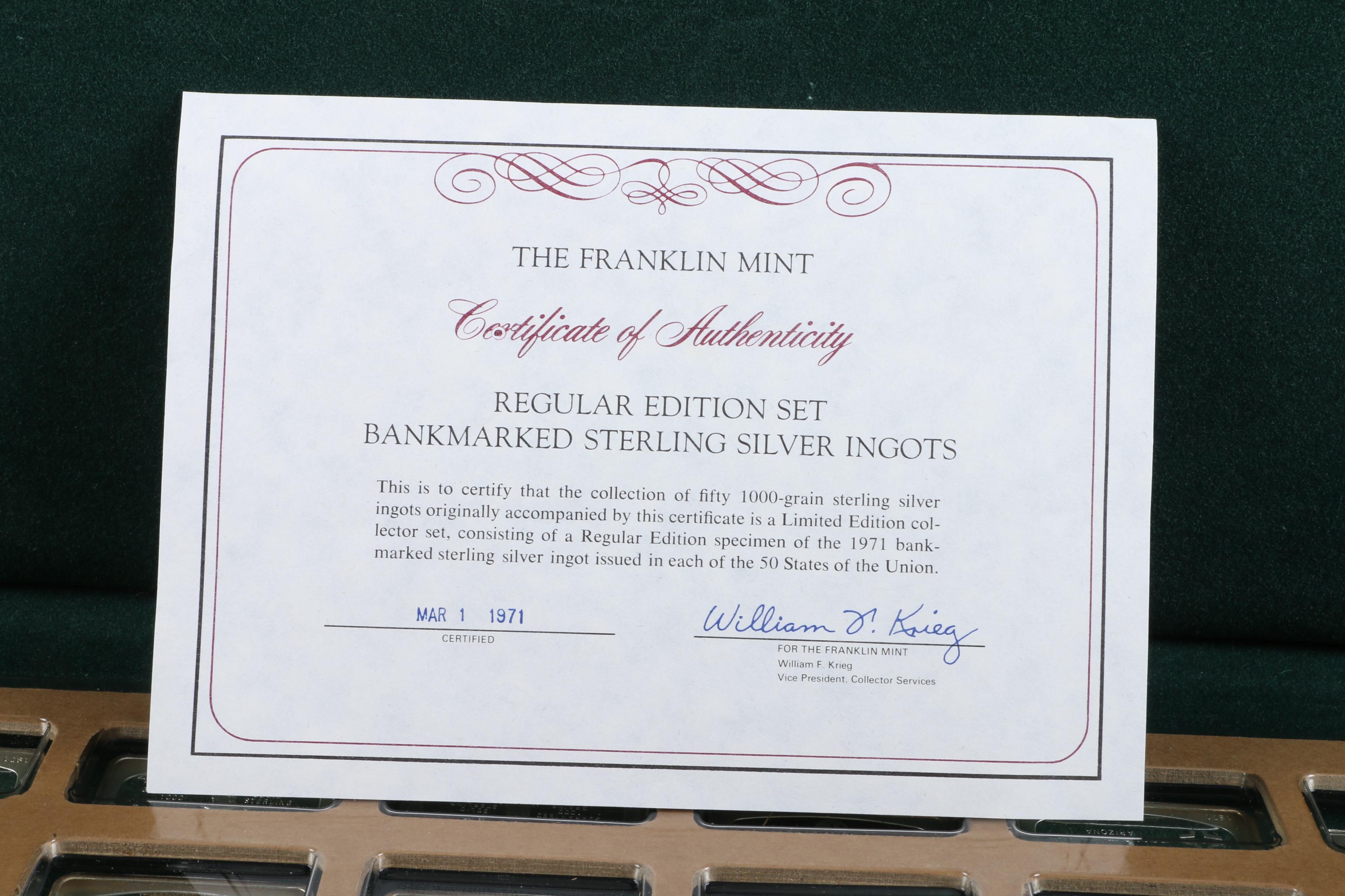 Collection of Franklin Mint Bankmarked Sterling Silver Ingots