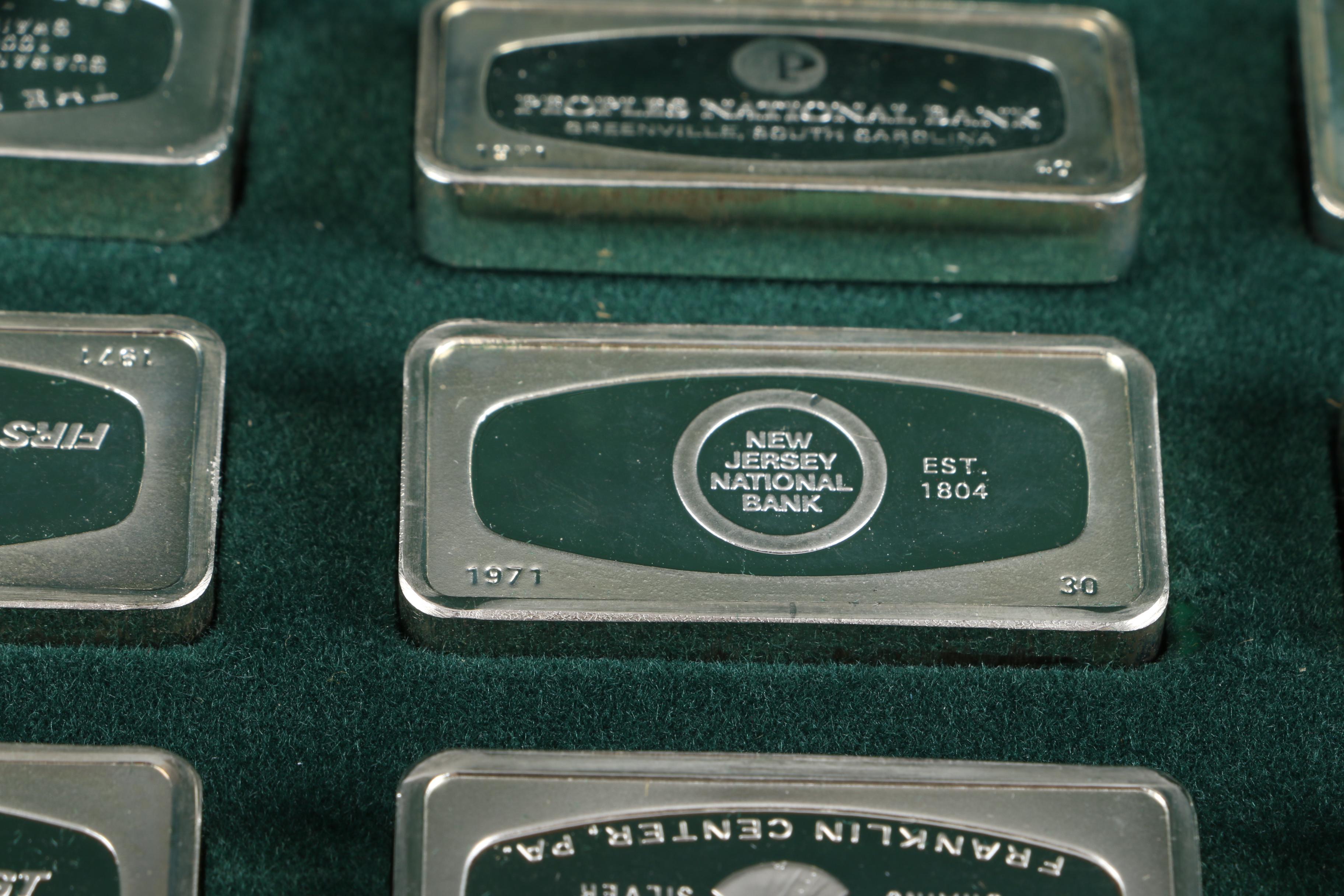 Collection of Franklin Mint Bankmarked Sterling Silver Ingots