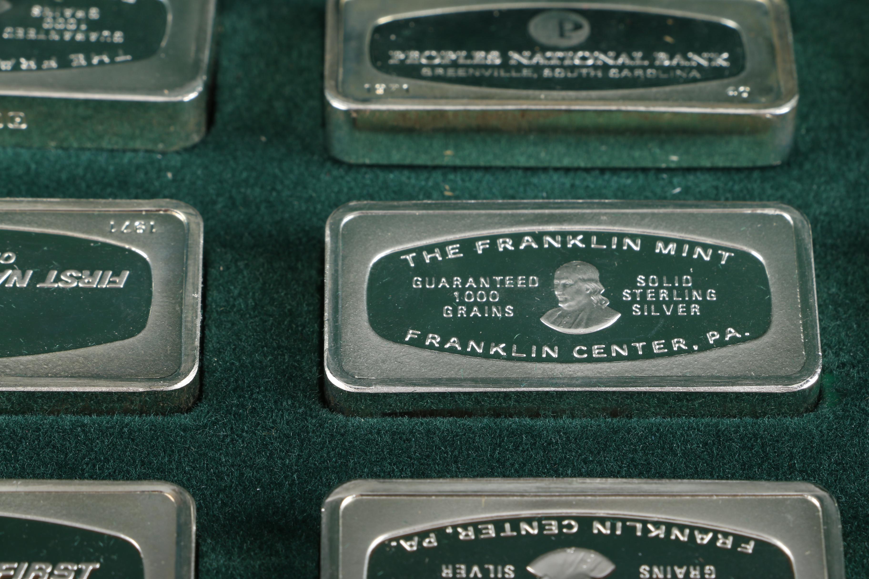 Collection of Franklin Mint Bankmarked Sterling Silver Ingots