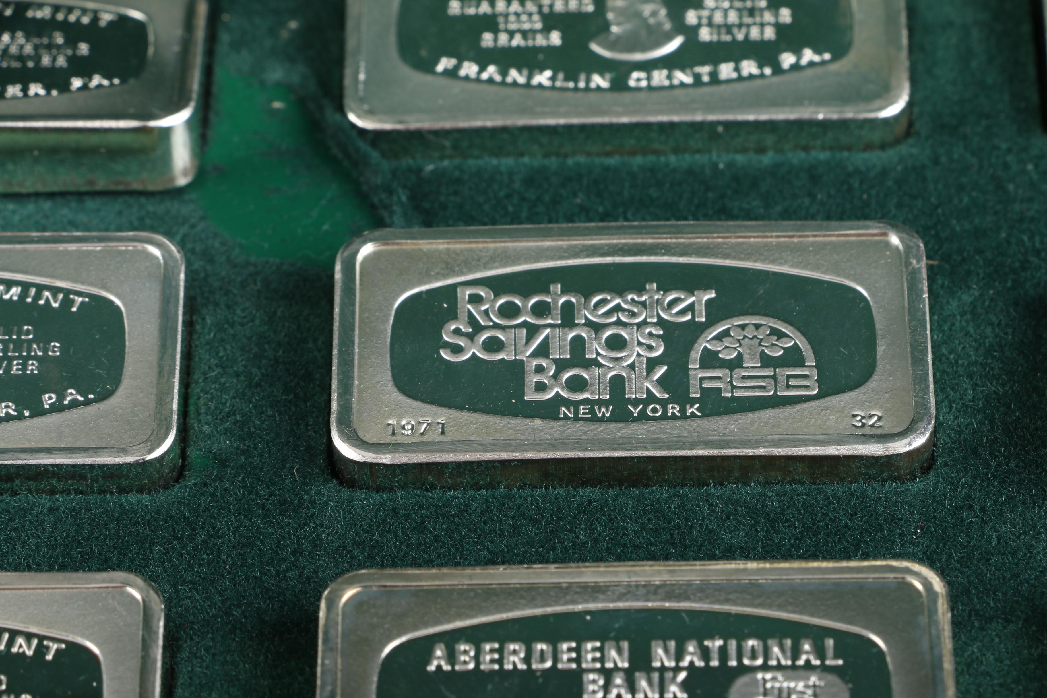 Collection of Franklin Mint Bankmarked Sterling Silver Ingots