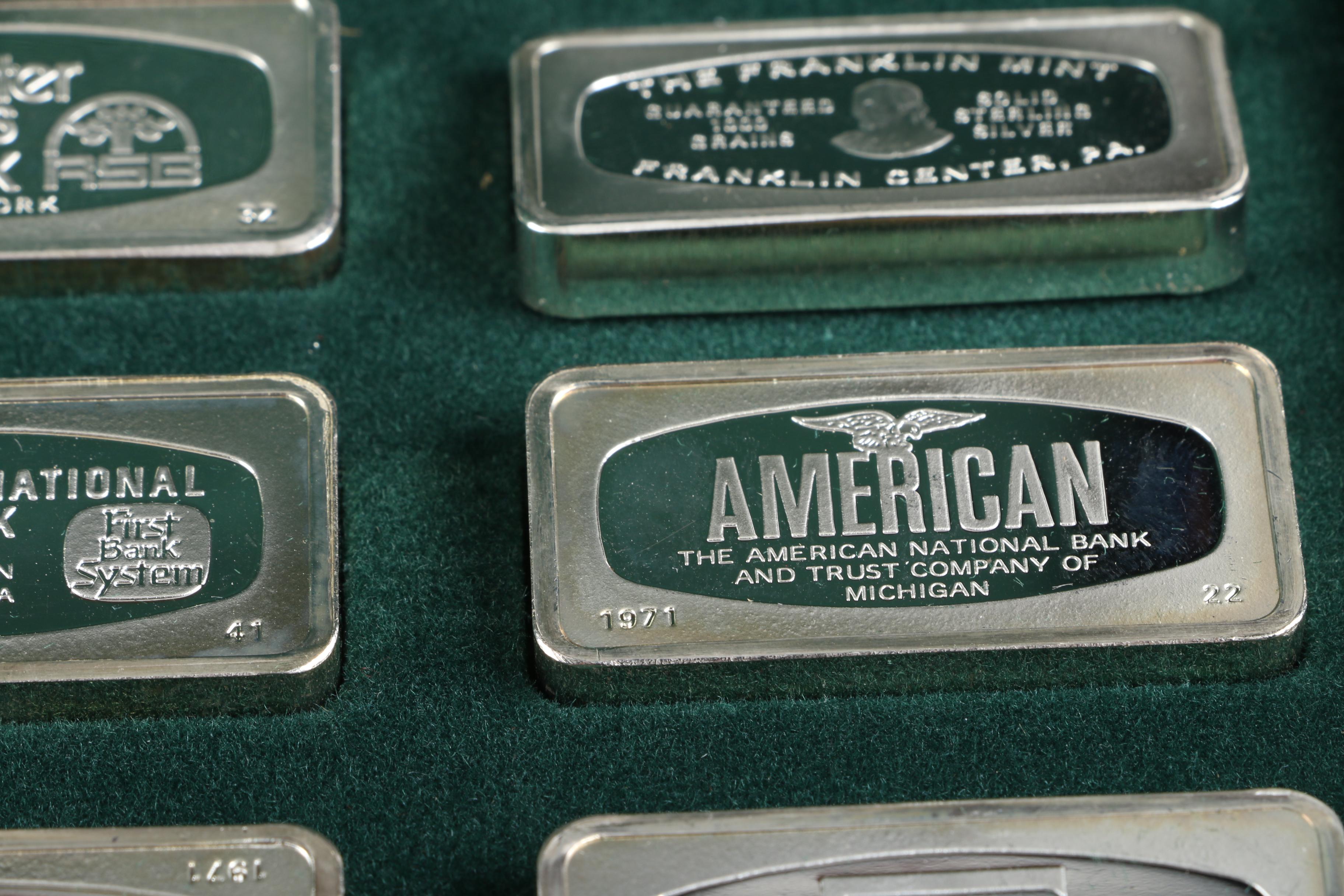 Collection of Franklin Mint Bankmarked Sterling Silver Ingots
