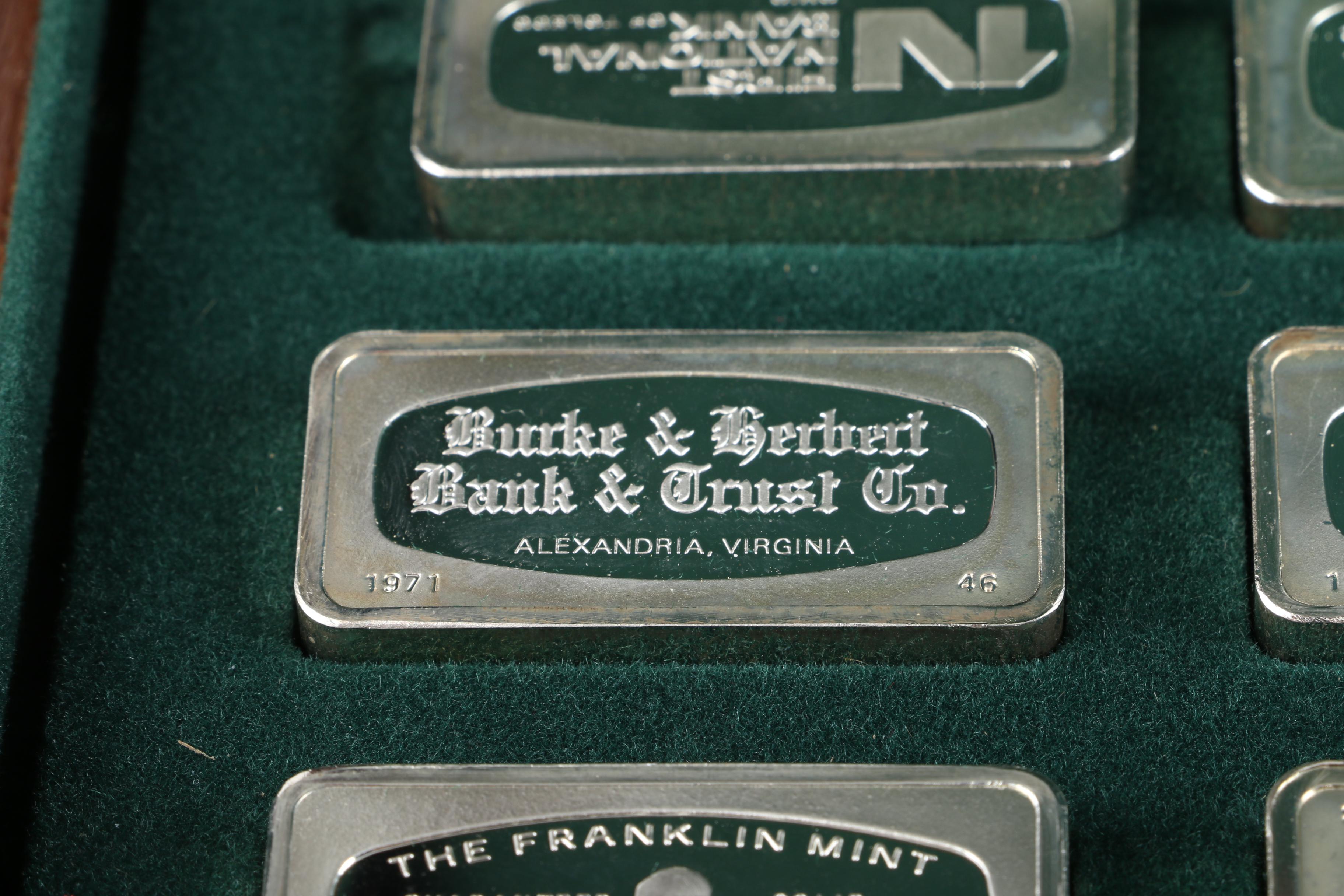 Collection of Franklin Mint Bankmarked Sterling Silver Ingots