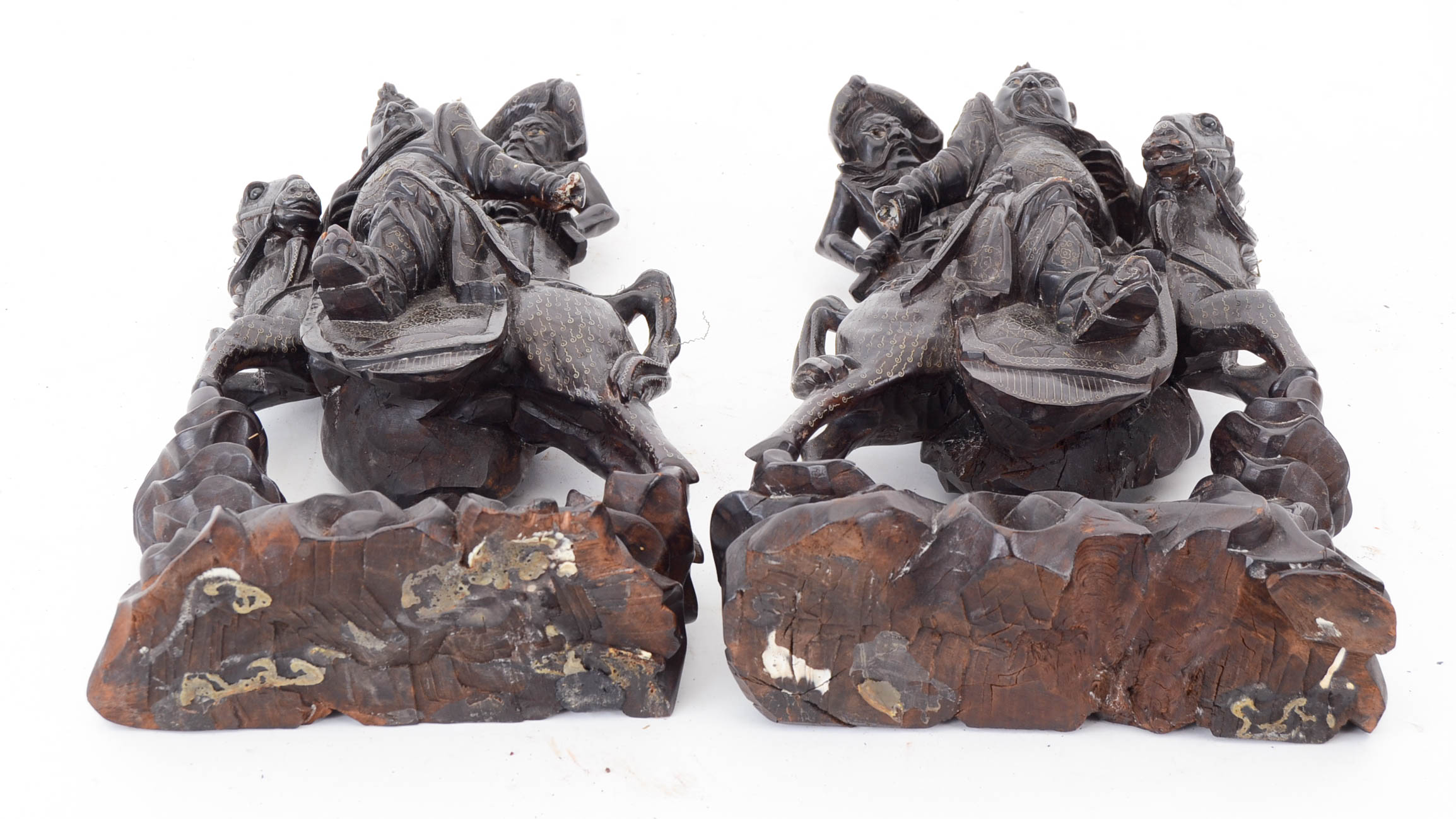 Pair of Large Chinese Warrior Figural Carvings