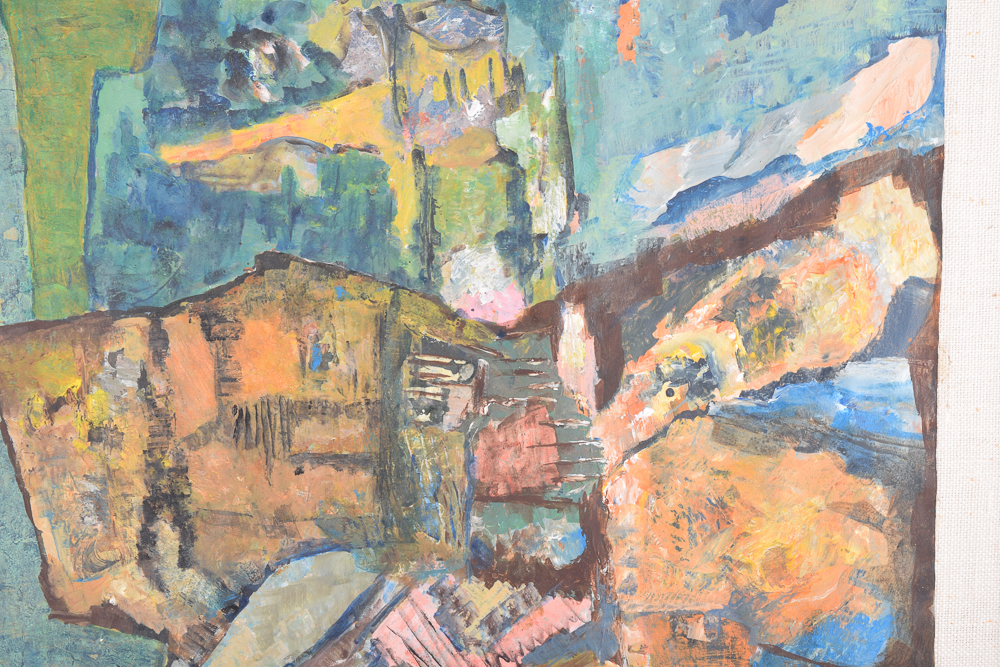 Oil on Paper in the Manner of David Burliuk "Portrait of Max with John's Guitar"