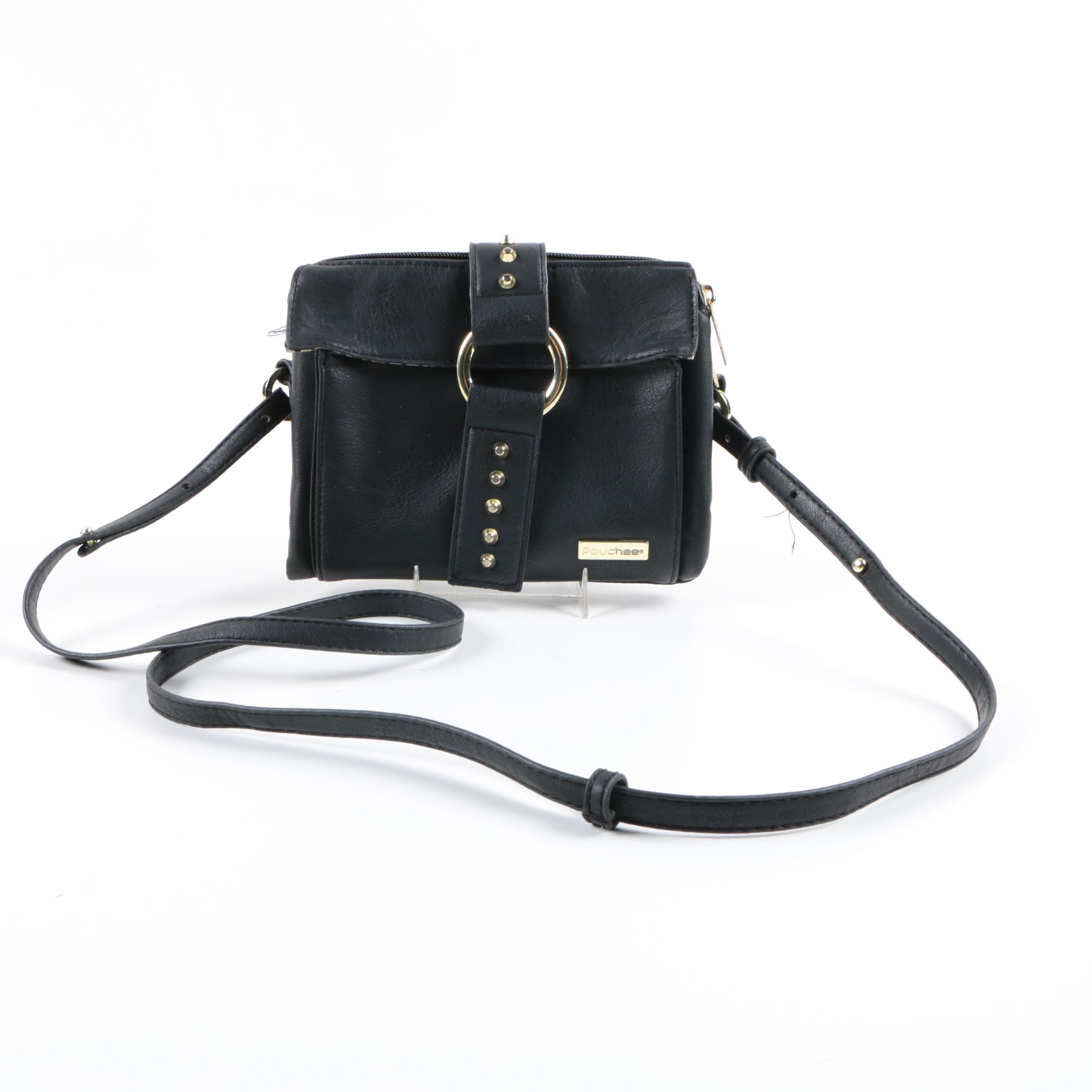 Pouchee Black Leather Crossbody Purse