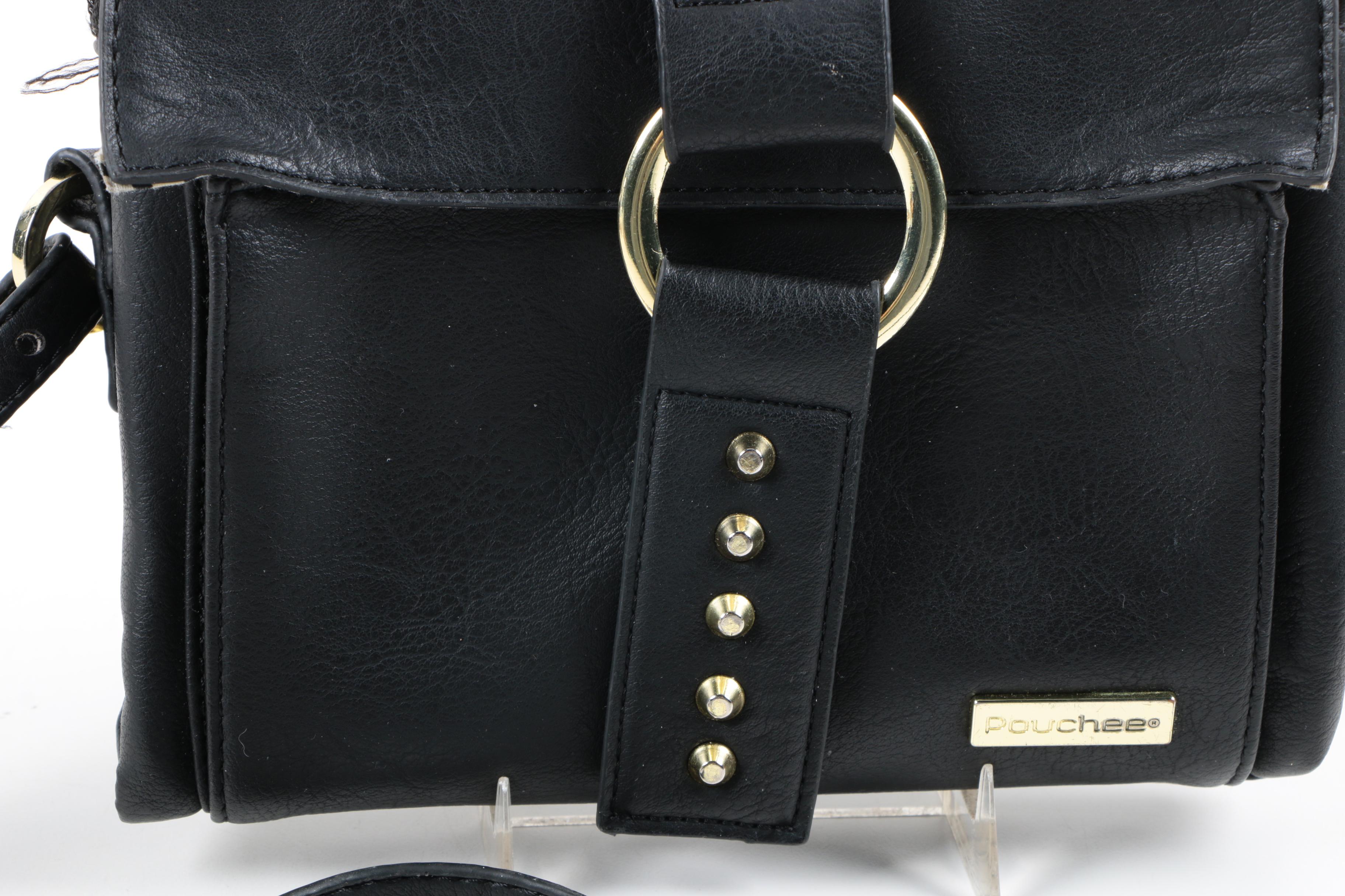 Pouchee Black Leather Crossbody Purse