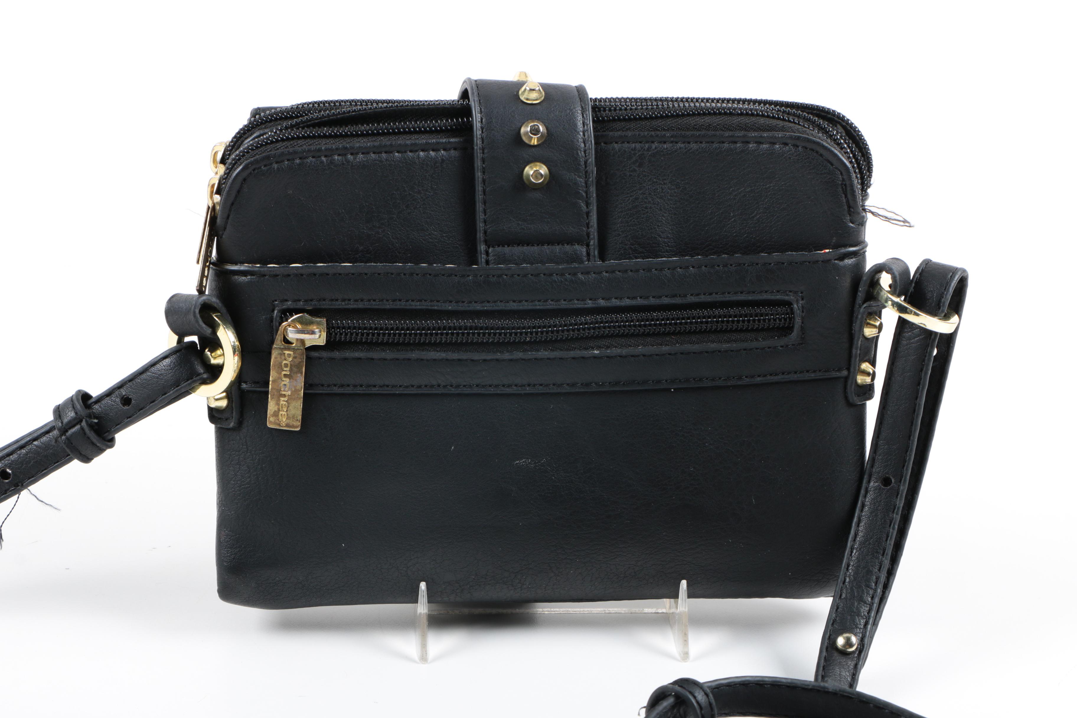 Pouchee Black Leather Crossbody Purse