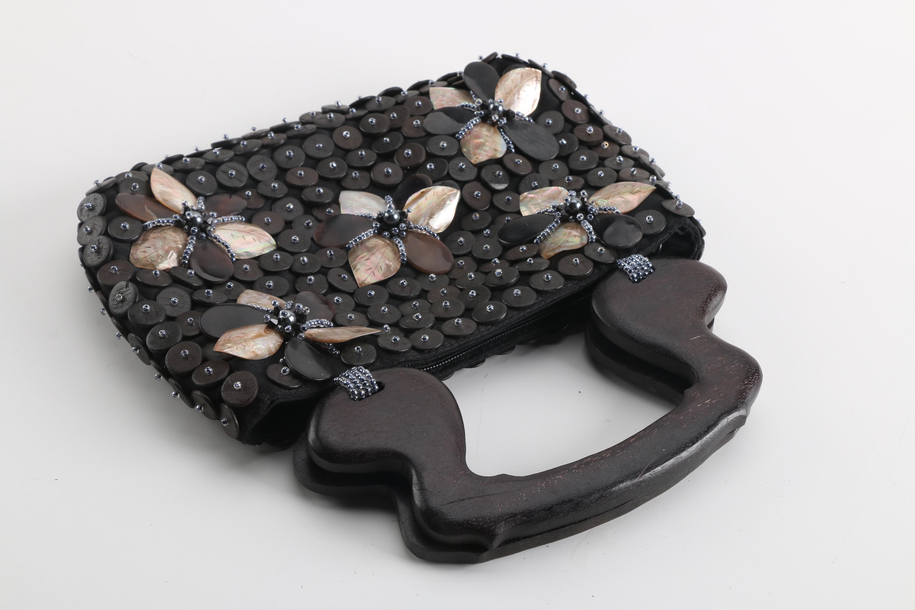 Handmade Wood and Mother of Pearl Handbag