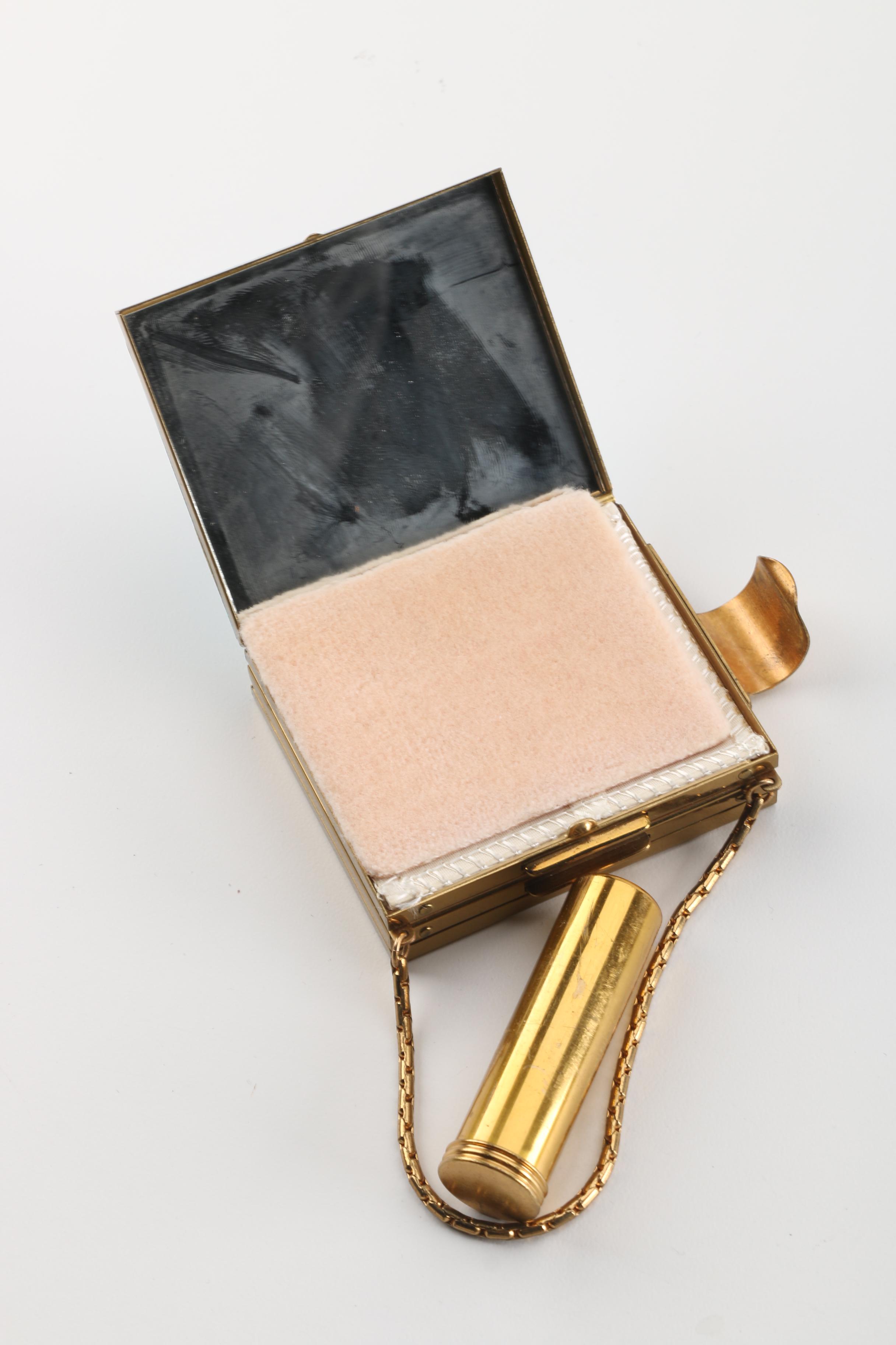 1950s Vintage Evans Mother of Pearl Compact Wristlet and Gold Tone Makeup Case