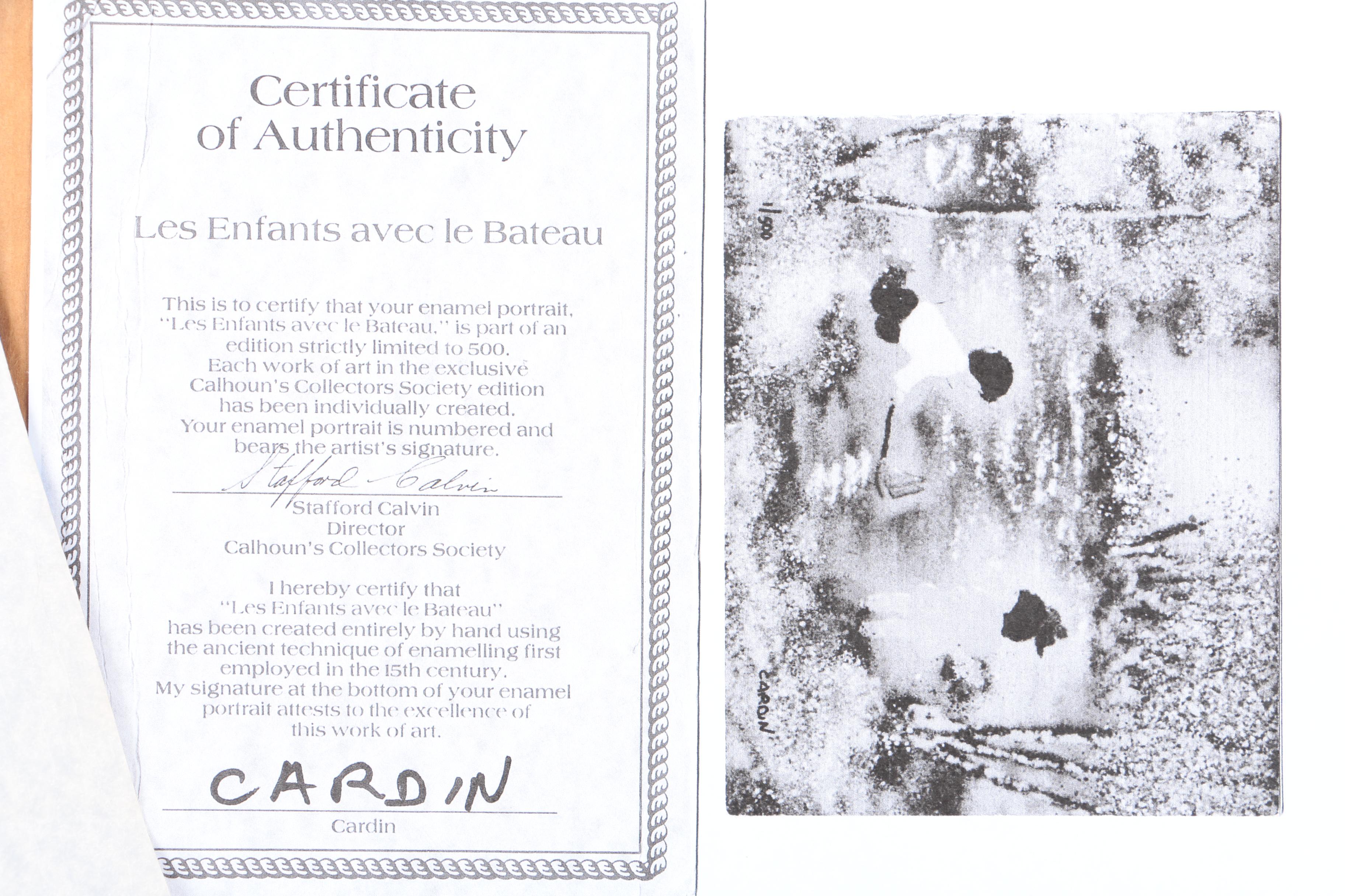 Louis Cardin Enamel Painting on Copper "Les Enfants Avec le Bateau"