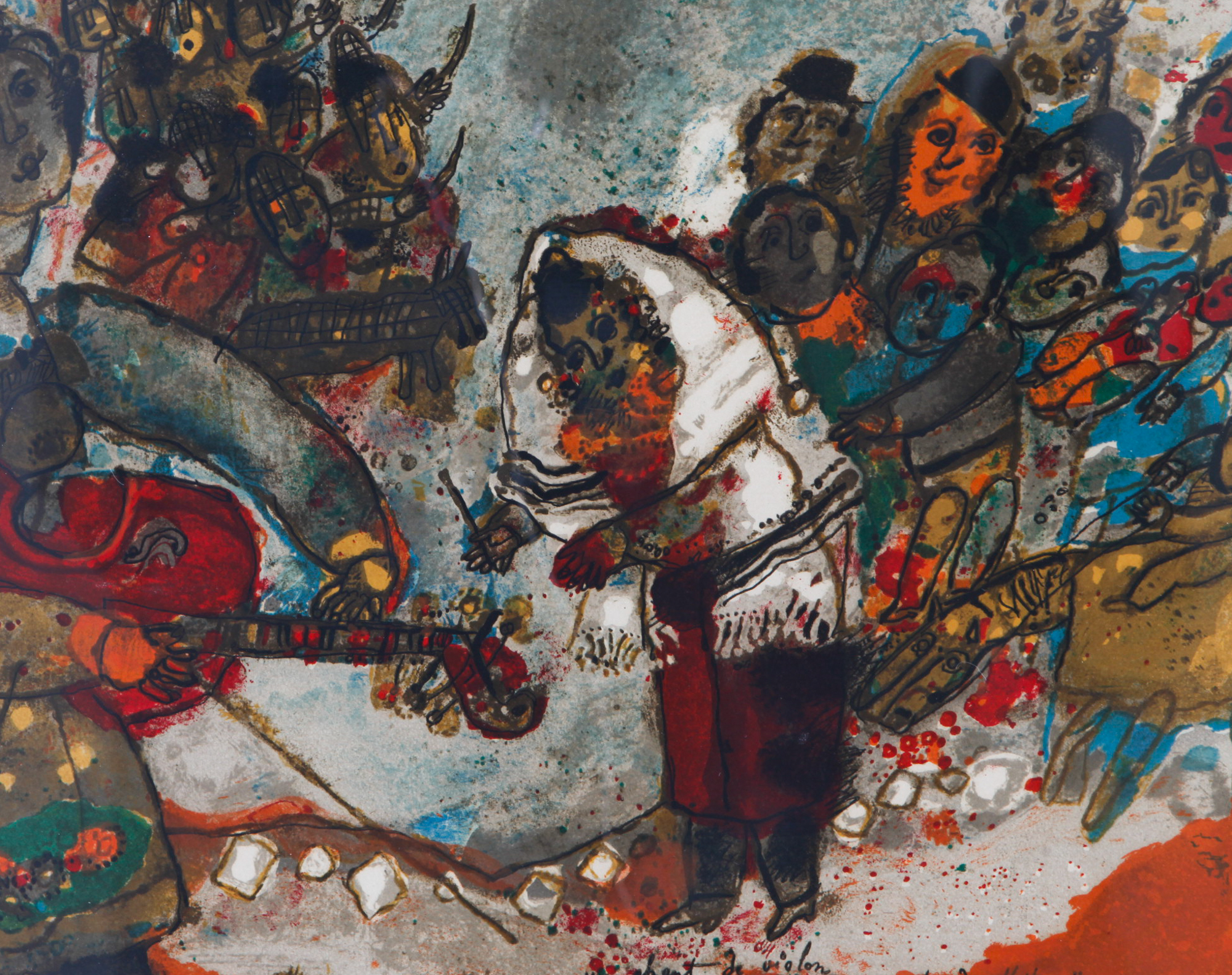 Theo Tobiasse Lithograph 'Un Chant de Violon Qui Nous Sort de Mitzraïn'