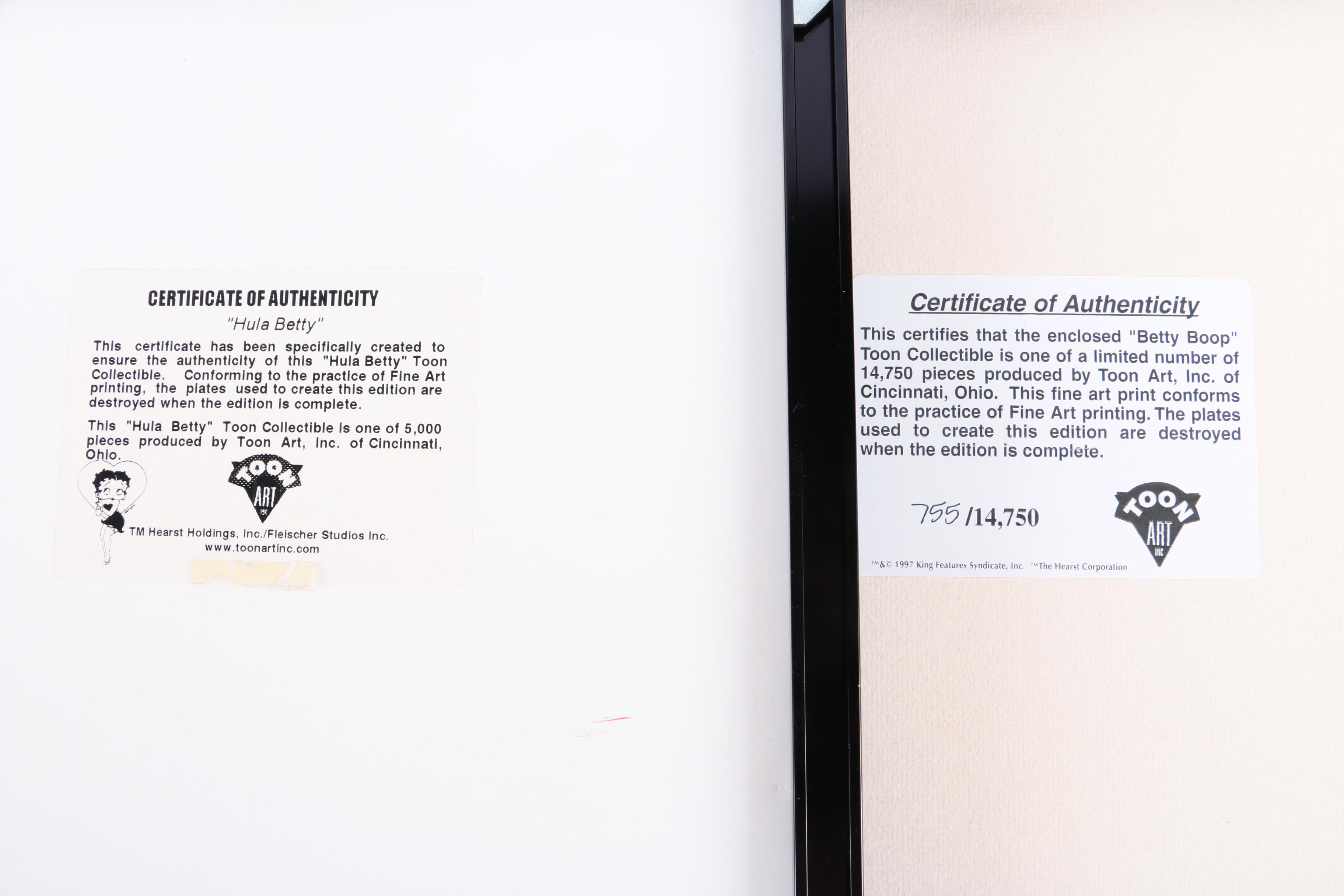 Limited Edition Betty Boop Offset Lithograph Prints Including "Hula Betty"