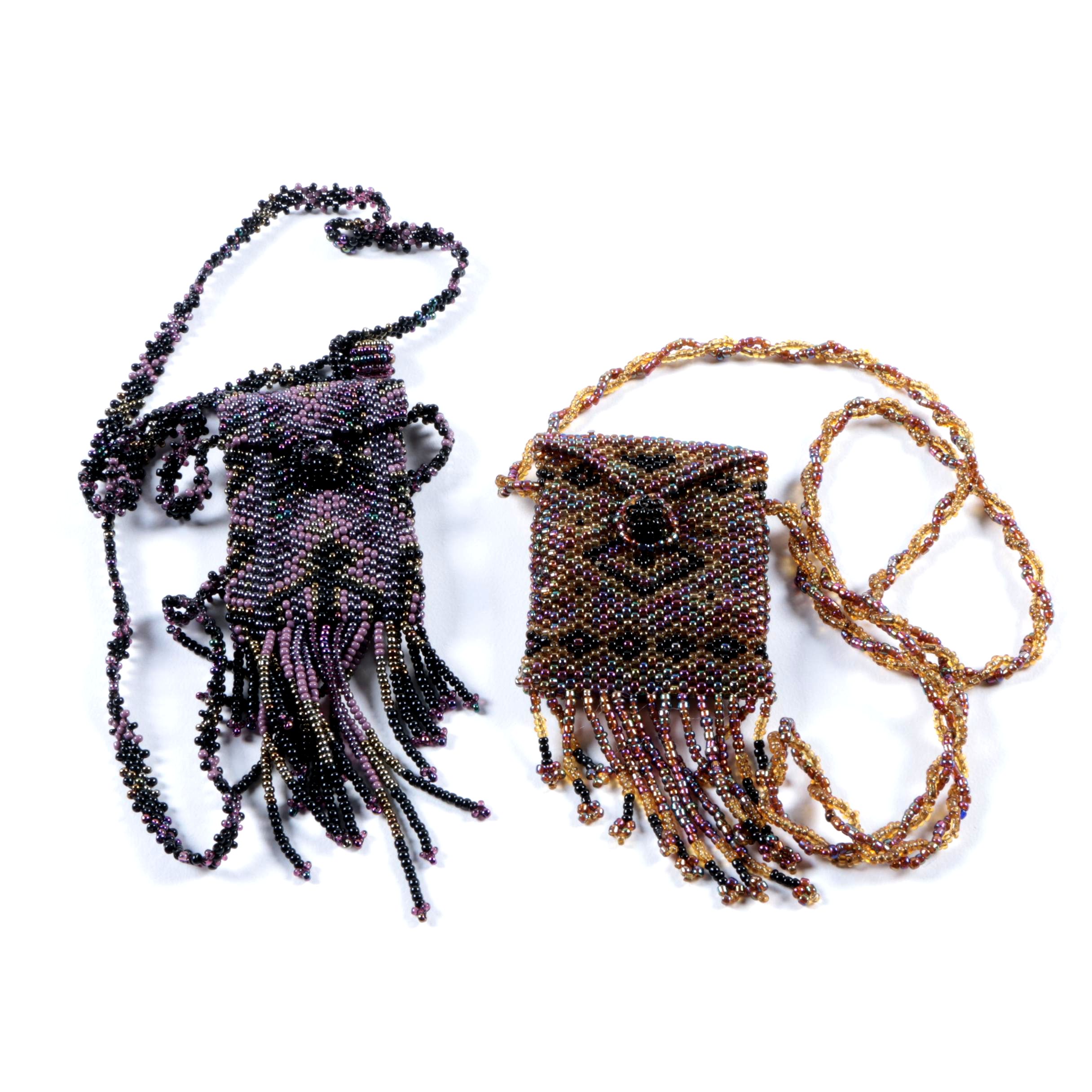 Pair of Hand Beaded Pouch Necklaces