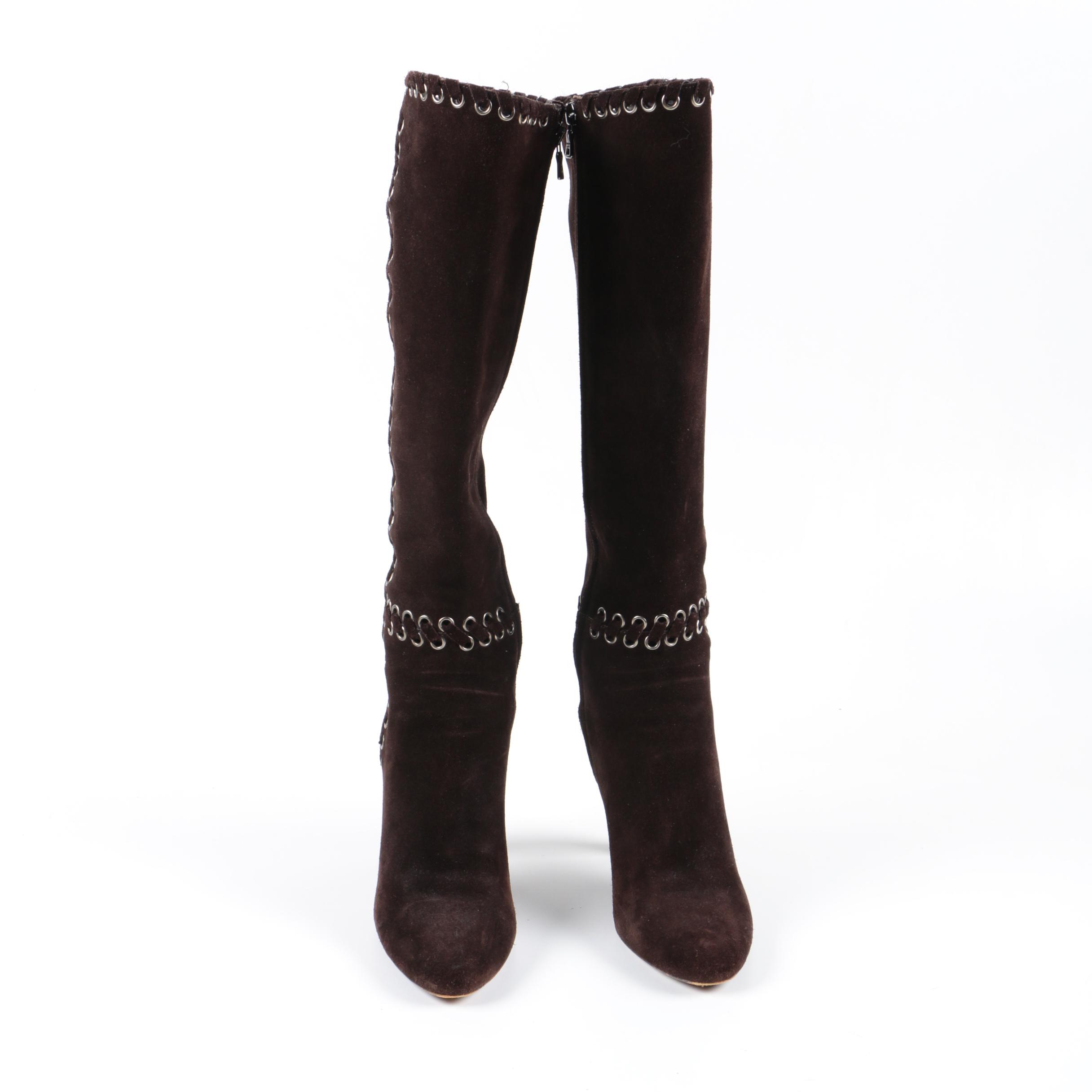 Prada Brown Suede High Heel Boots