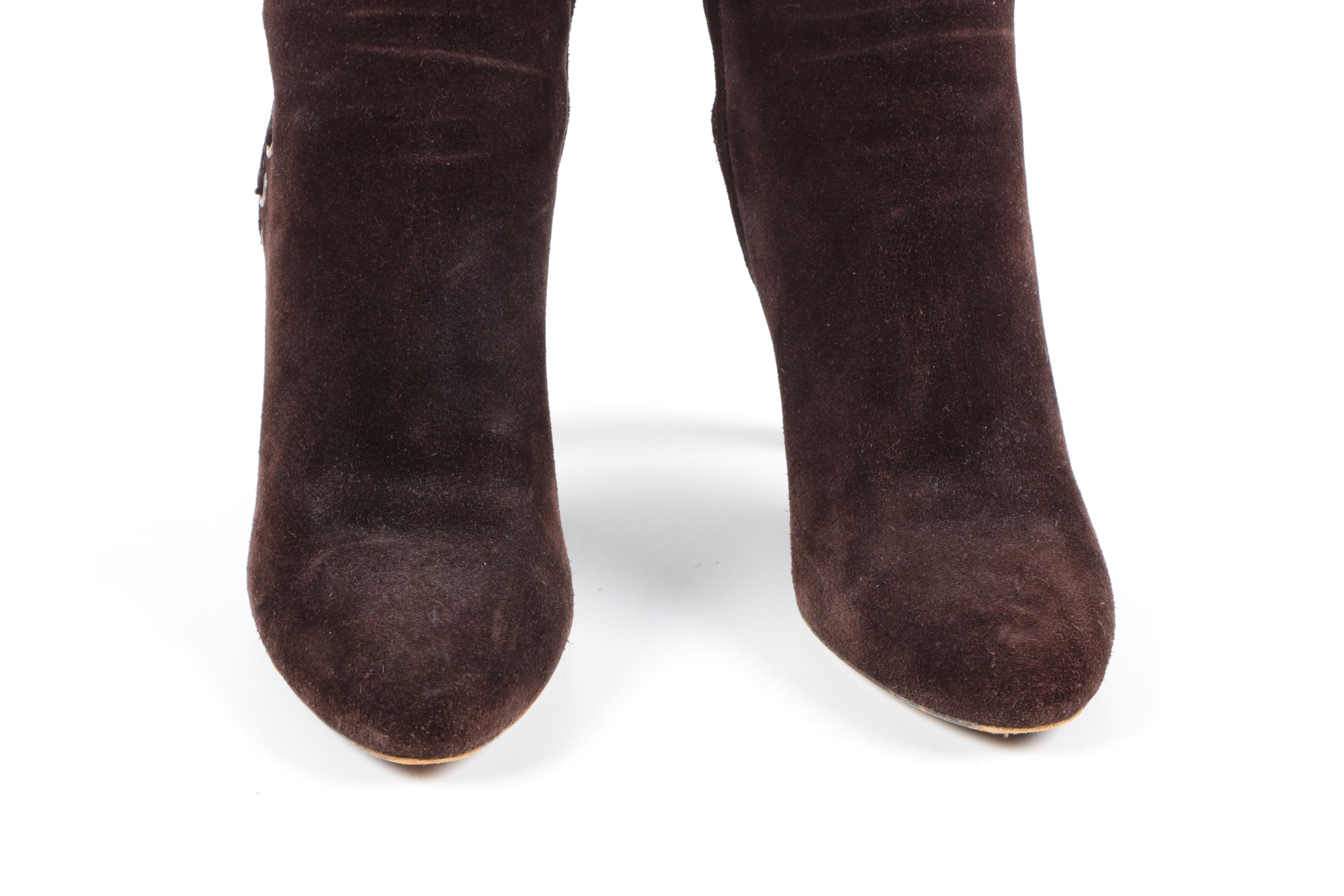 Prada Brown Suede High Heel Boots