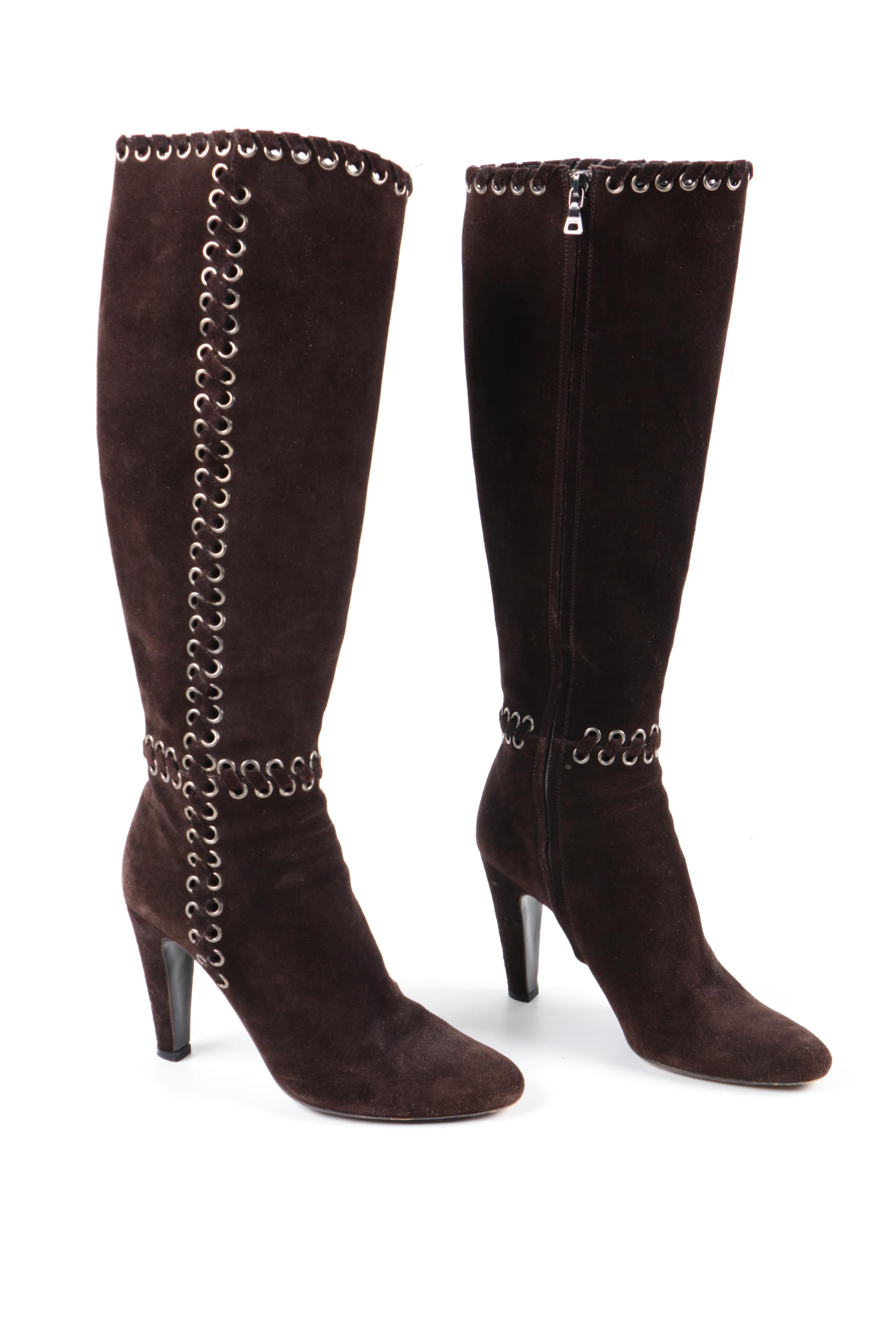 Prada Brown Suede High Heel Boots