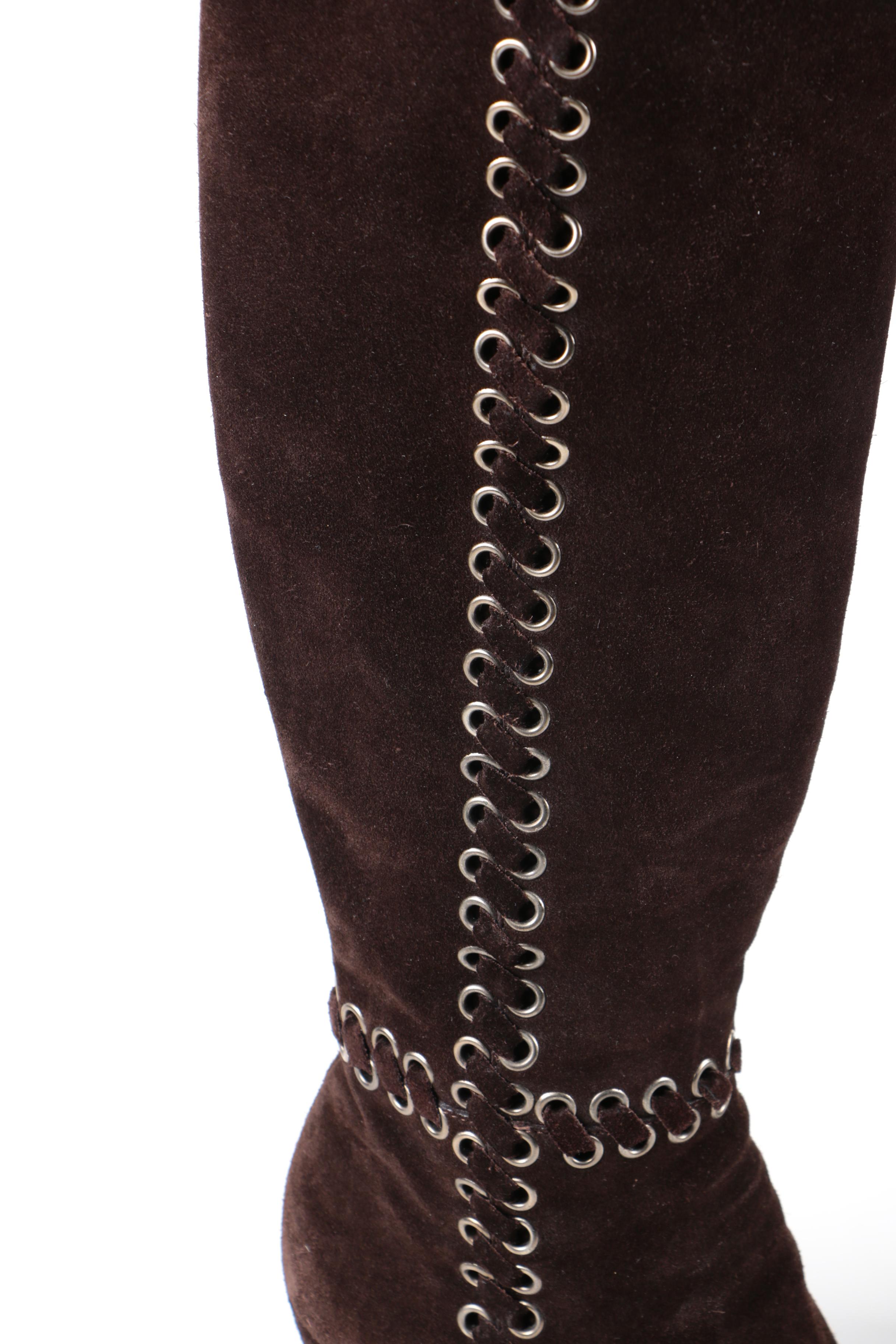 Prada Brown Suede High Heel Boots