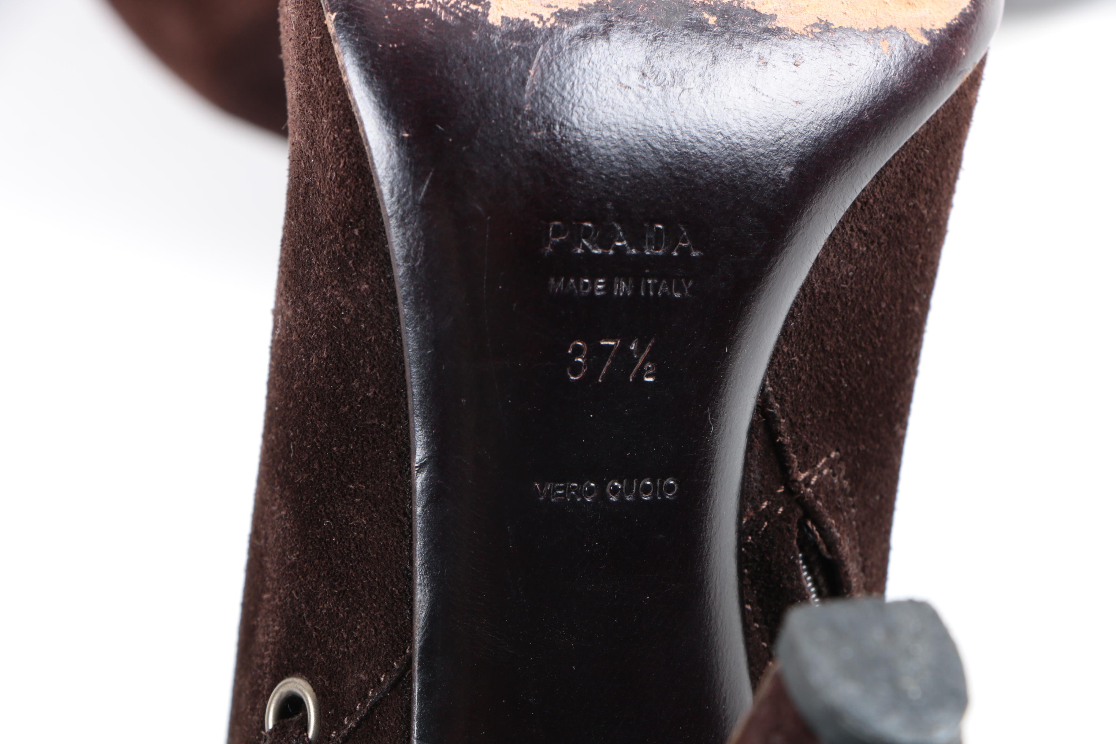 Prada Brown Suede High Heel Boots