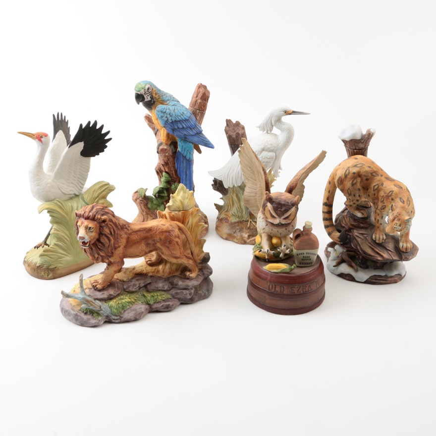 Ezra Brooks Porcelain Animal Decanters 1980