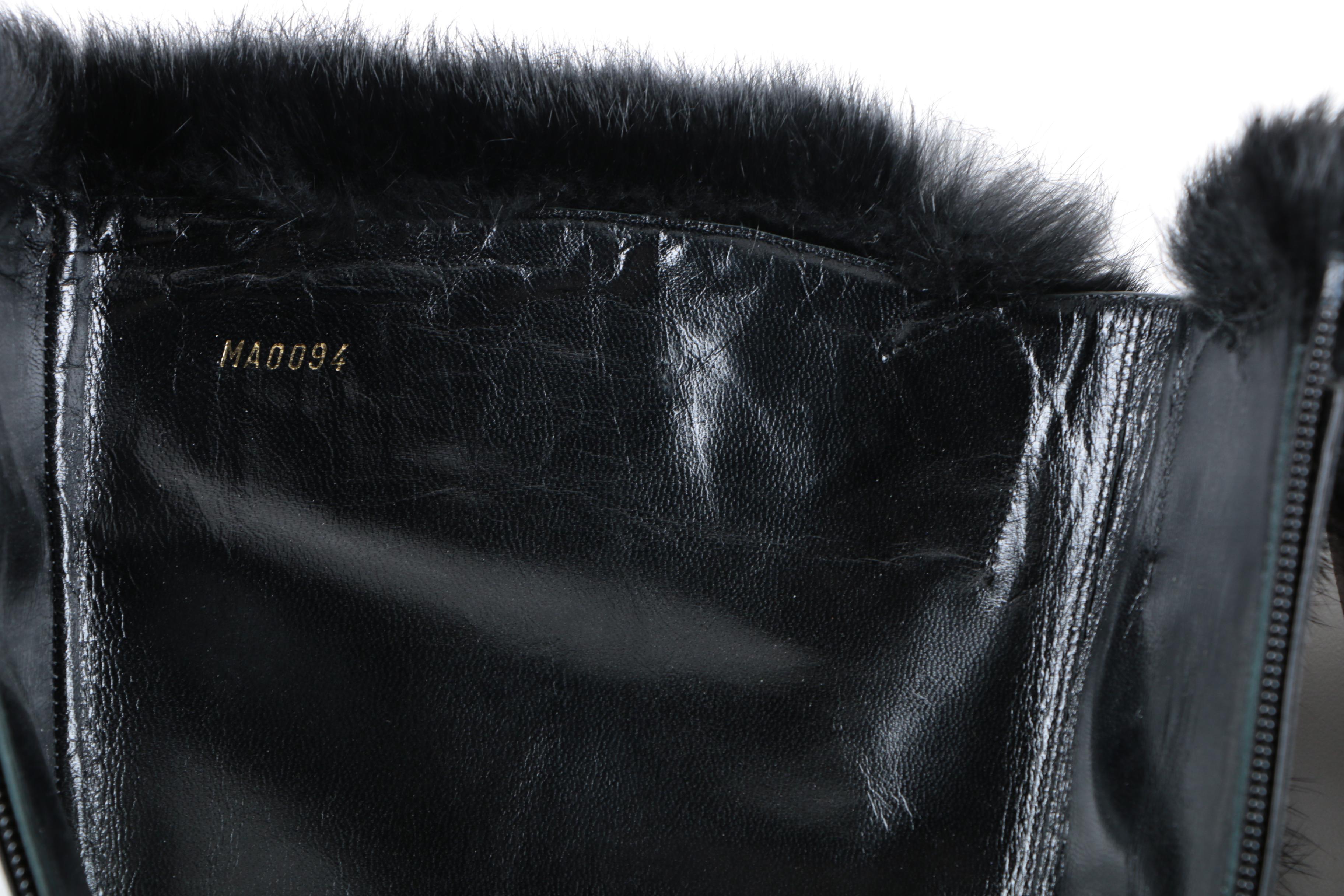 Louis Vuitton Black Fur Trimmed Patent Leather Heeled Boots