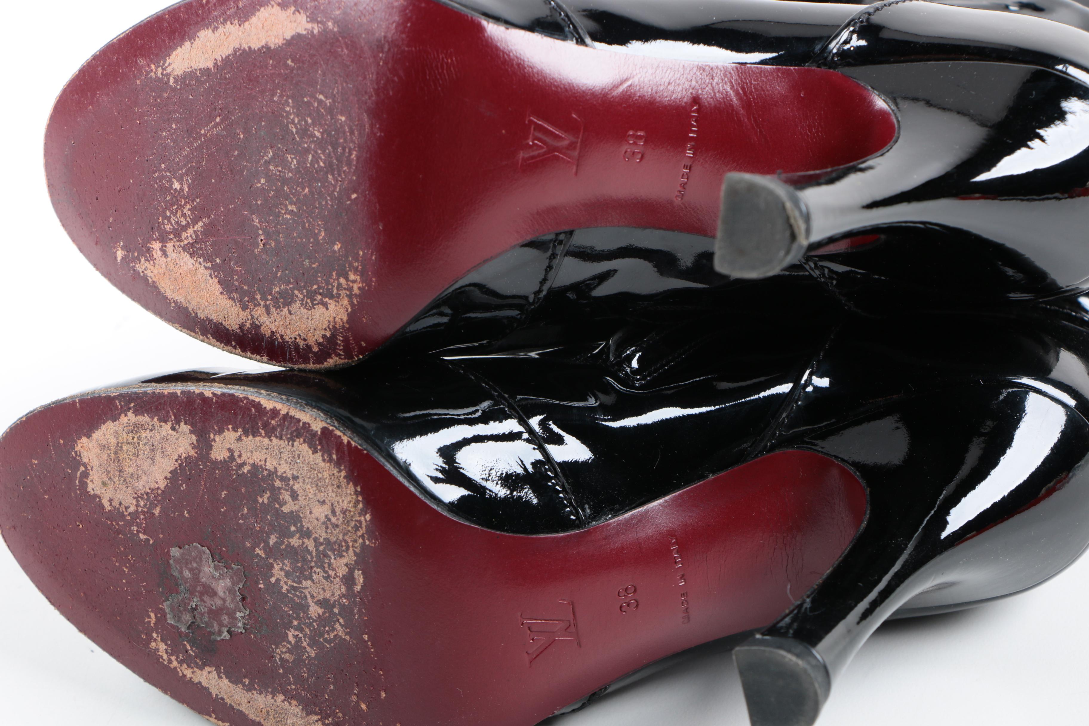 Louis Vuitton Black Fur Trimmed Patent Leather Heeled Boots