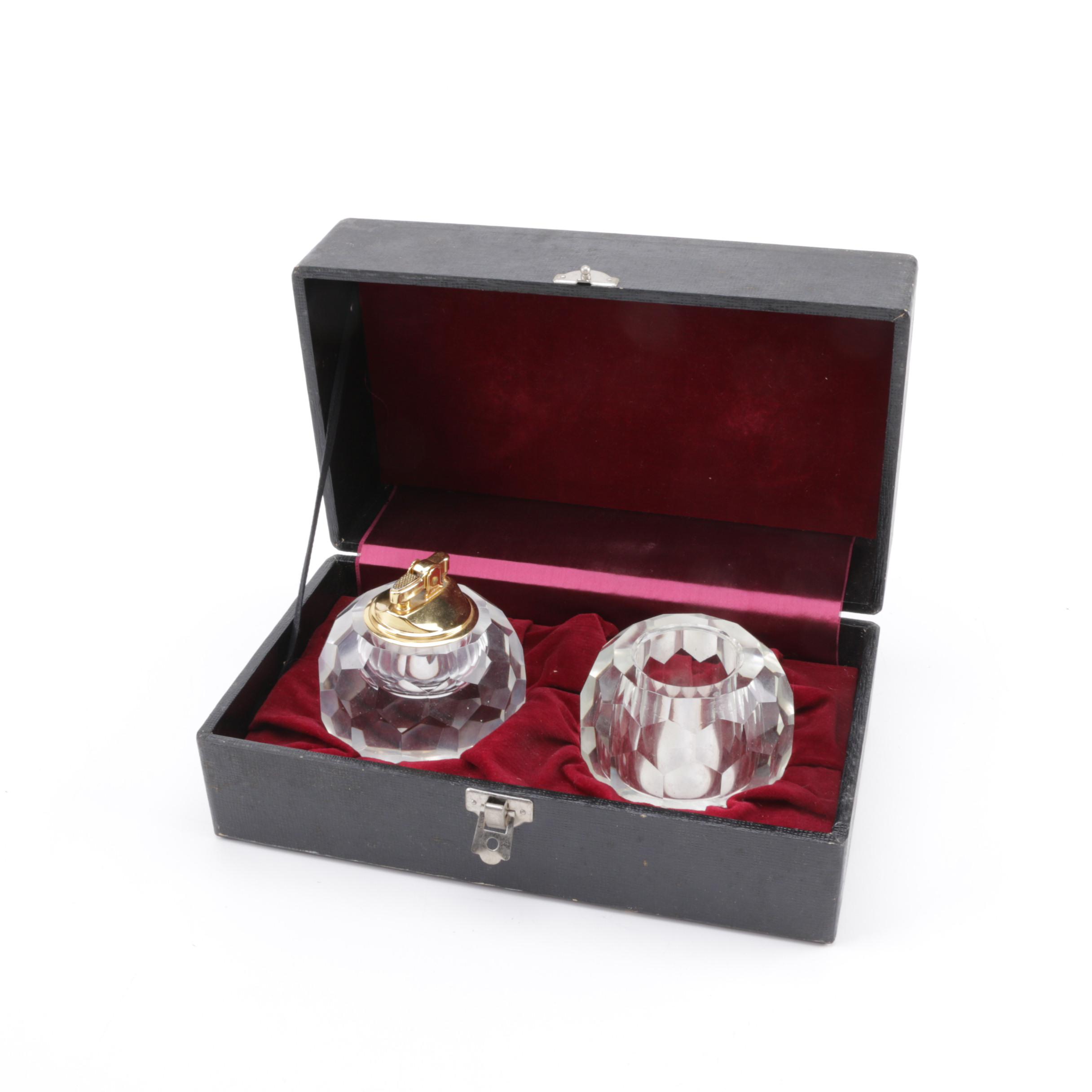 Cut Crystal Ball Lighter and Ash Receiver