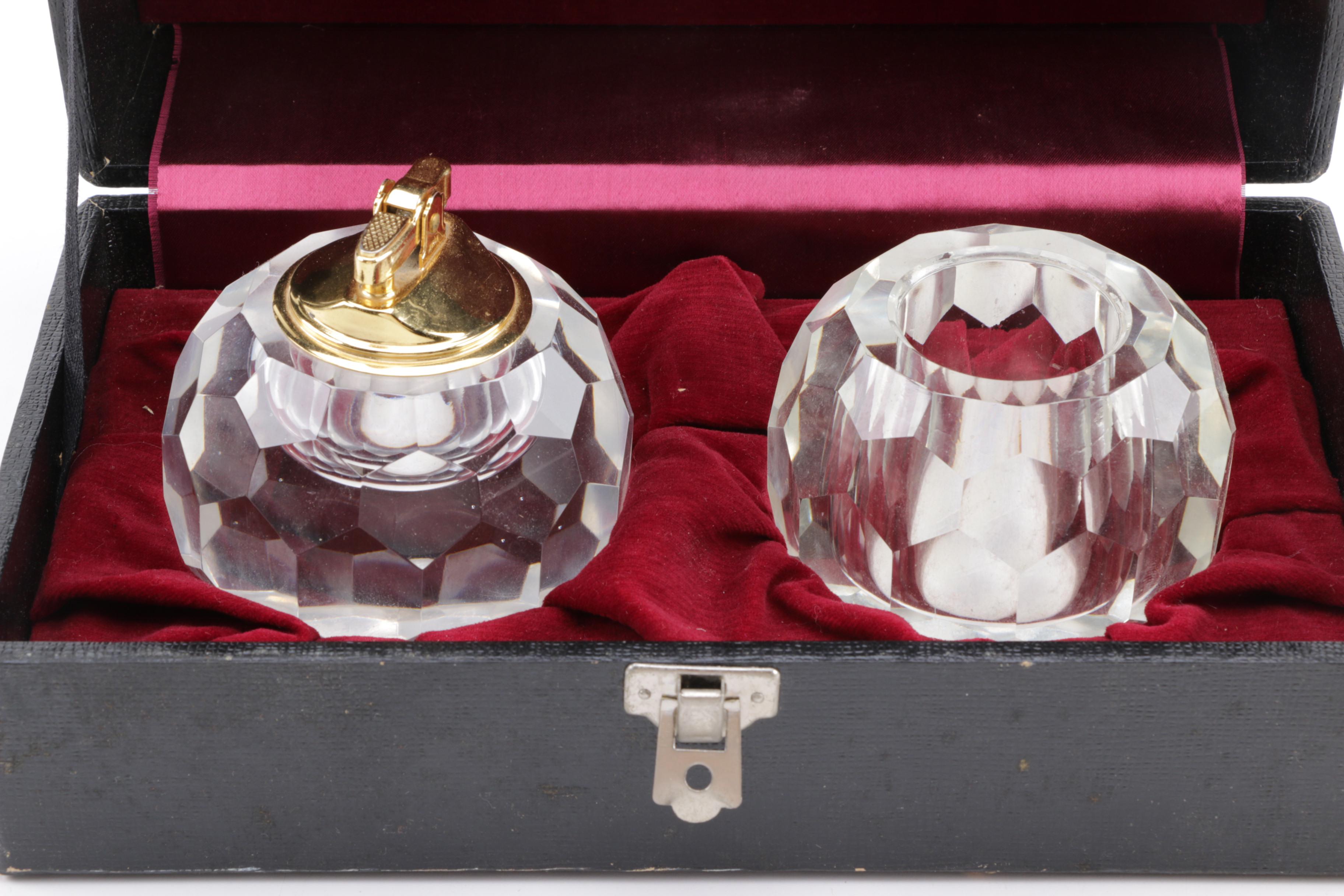 Cut Crystal Ball Lighter and Ash Receiver