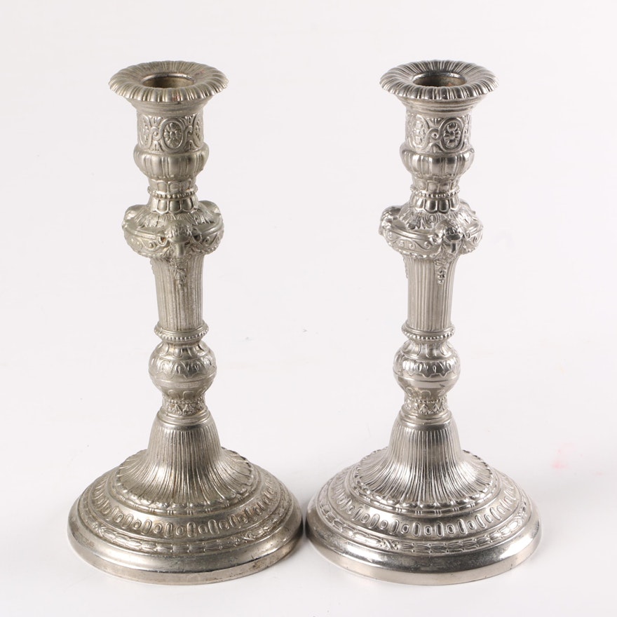 Silver-Toned Metal Candlesticks