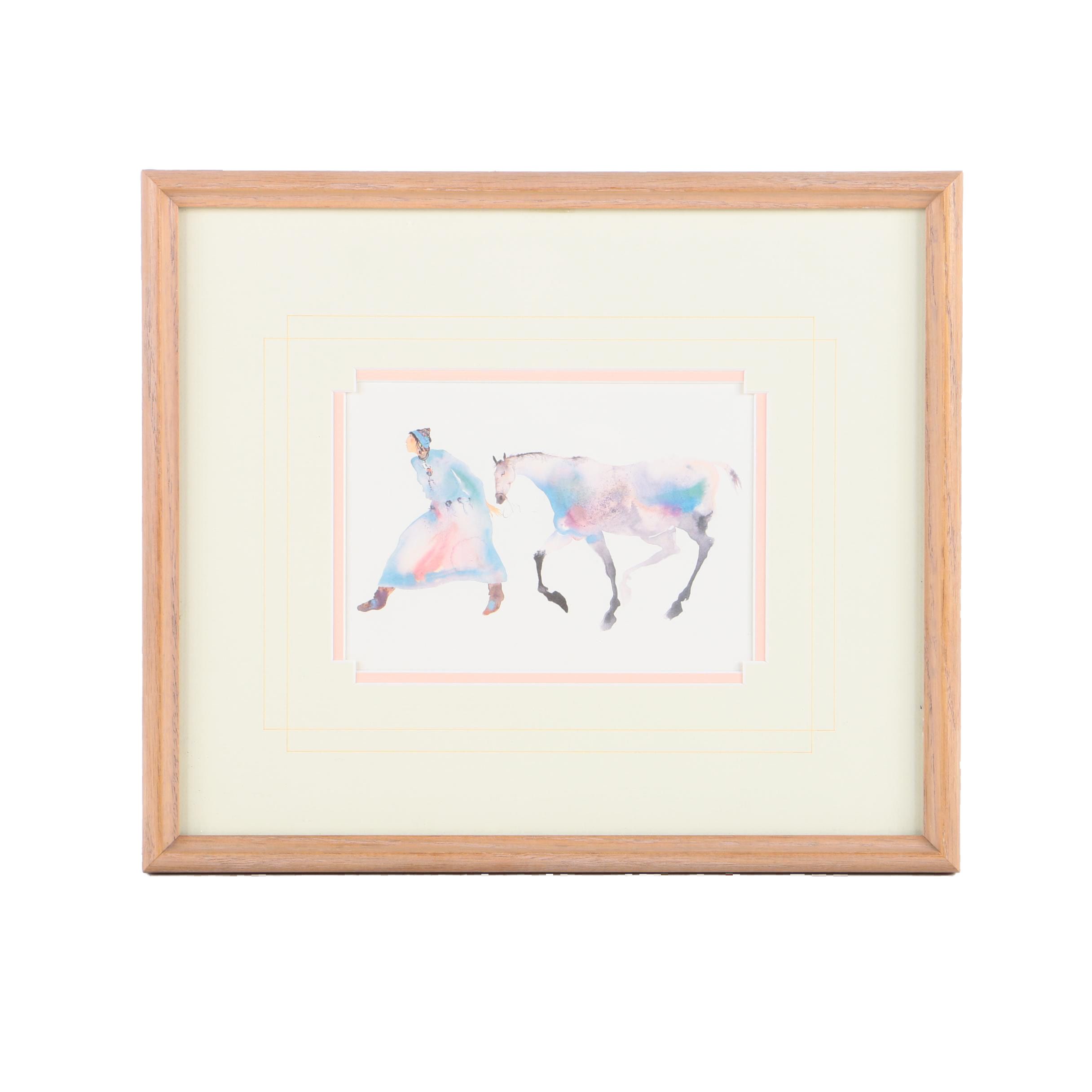 Offset Lithograph After Carol Grigg "Walking Horse Woman"